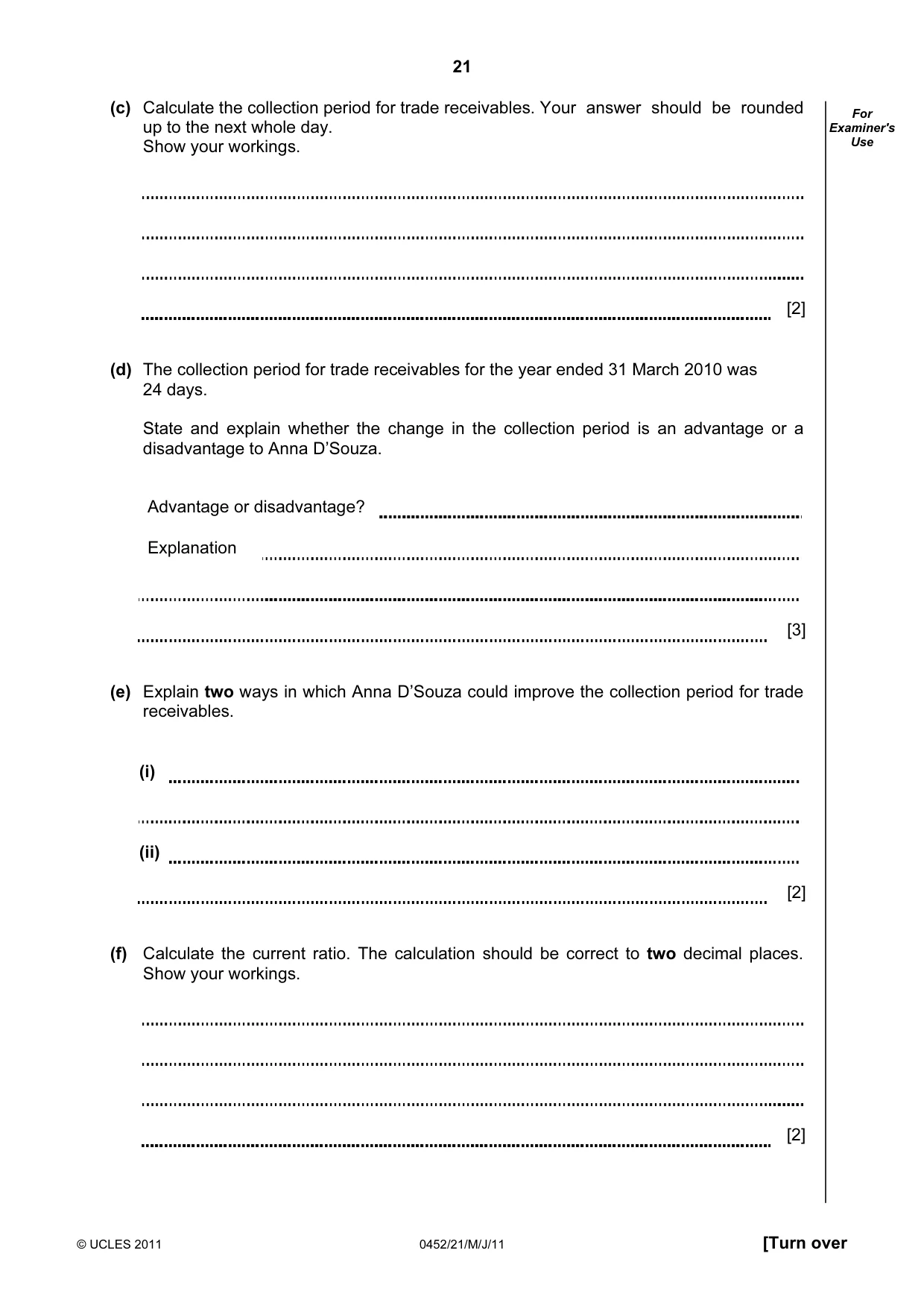 Cambridge IGCSE Accounting 0452 2011 May/June Paper 2 · Variant 1 question paper, page 21 of 24