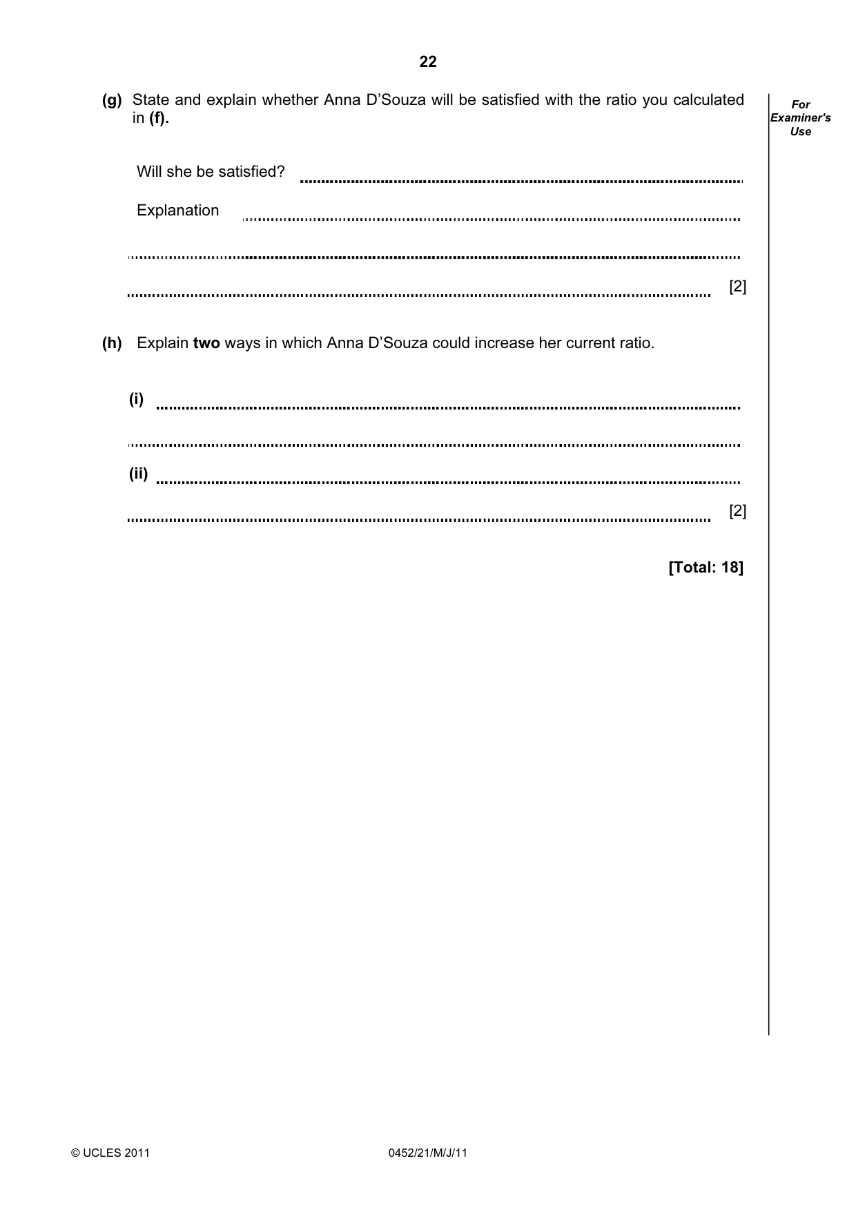 Cambridge IGCSE Accounting 0452 2011 May/June Paper 2 · Variant 1 question paper, page 22 of 24