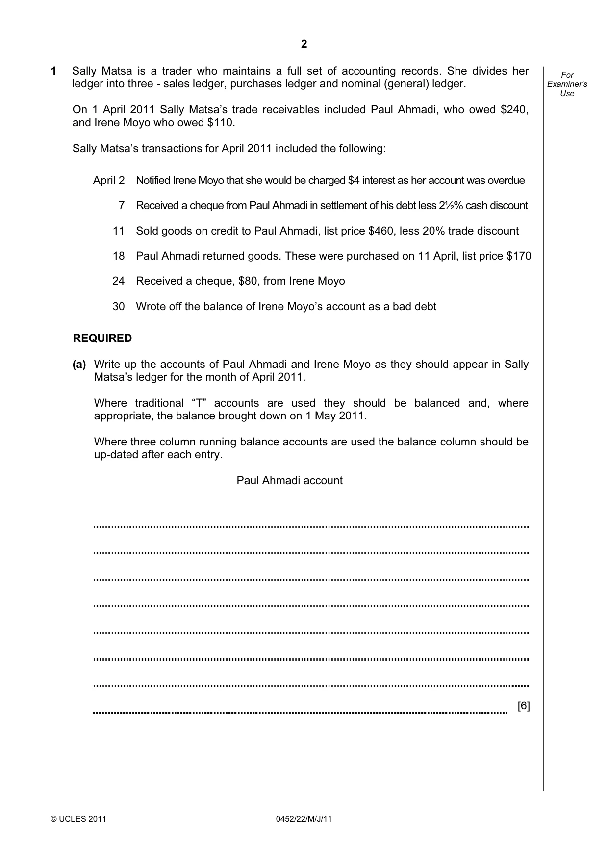 Cambridge IGCSE Accounting 0452 2011 May/June Paper 2 · Variant 2 question paper, page 2 of 20