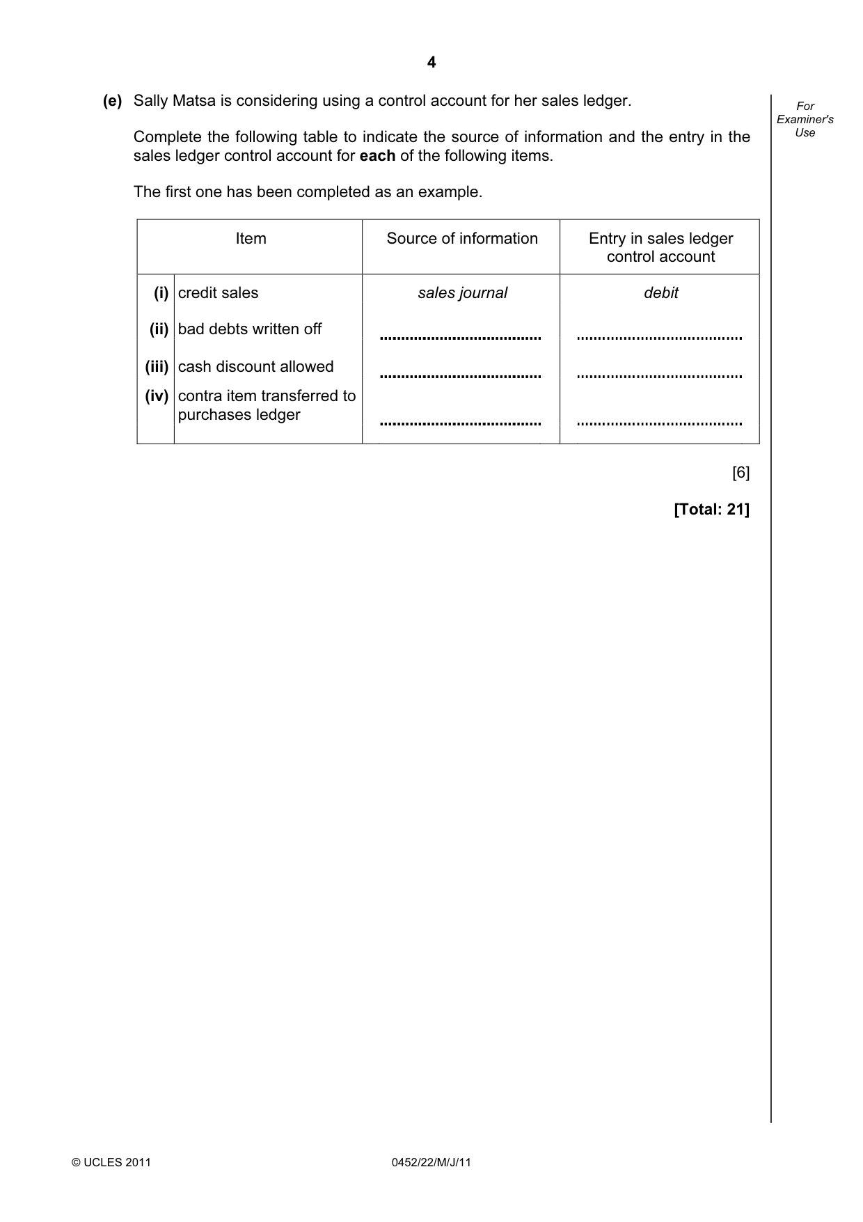 Cambridge IGCSE Accounting 0452 2011 May/June Paper 2 · Variant 2 question paper, page 4 of 20