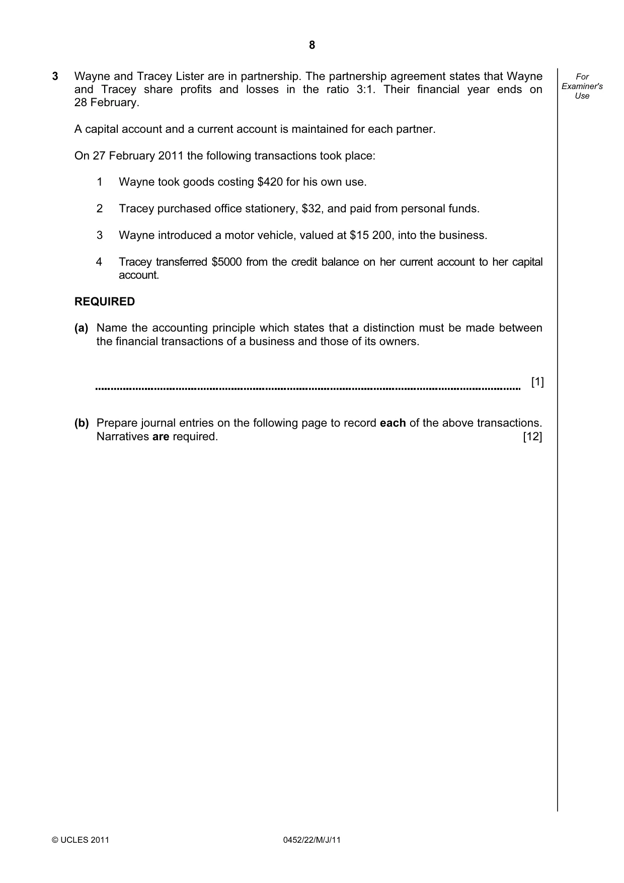Cambridge IGCSE Accounting 0452 2011 May/June Paper 2 · Variant 2 question paper, page 8 of 20