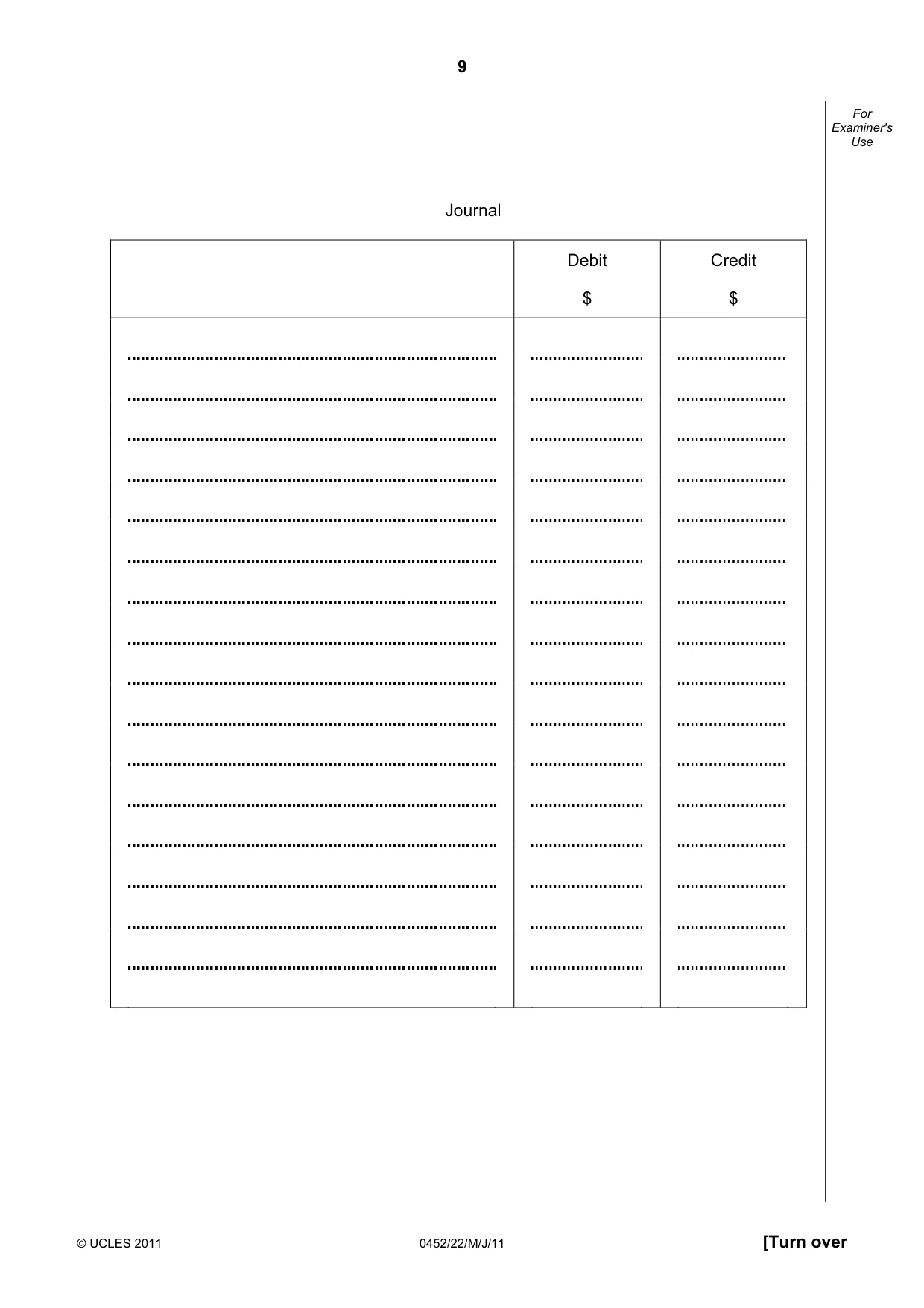 Cambridge IGCSE Accounting 0452 2011 May/June Paper 2 · Variant 2 question paper, page 9 of 20