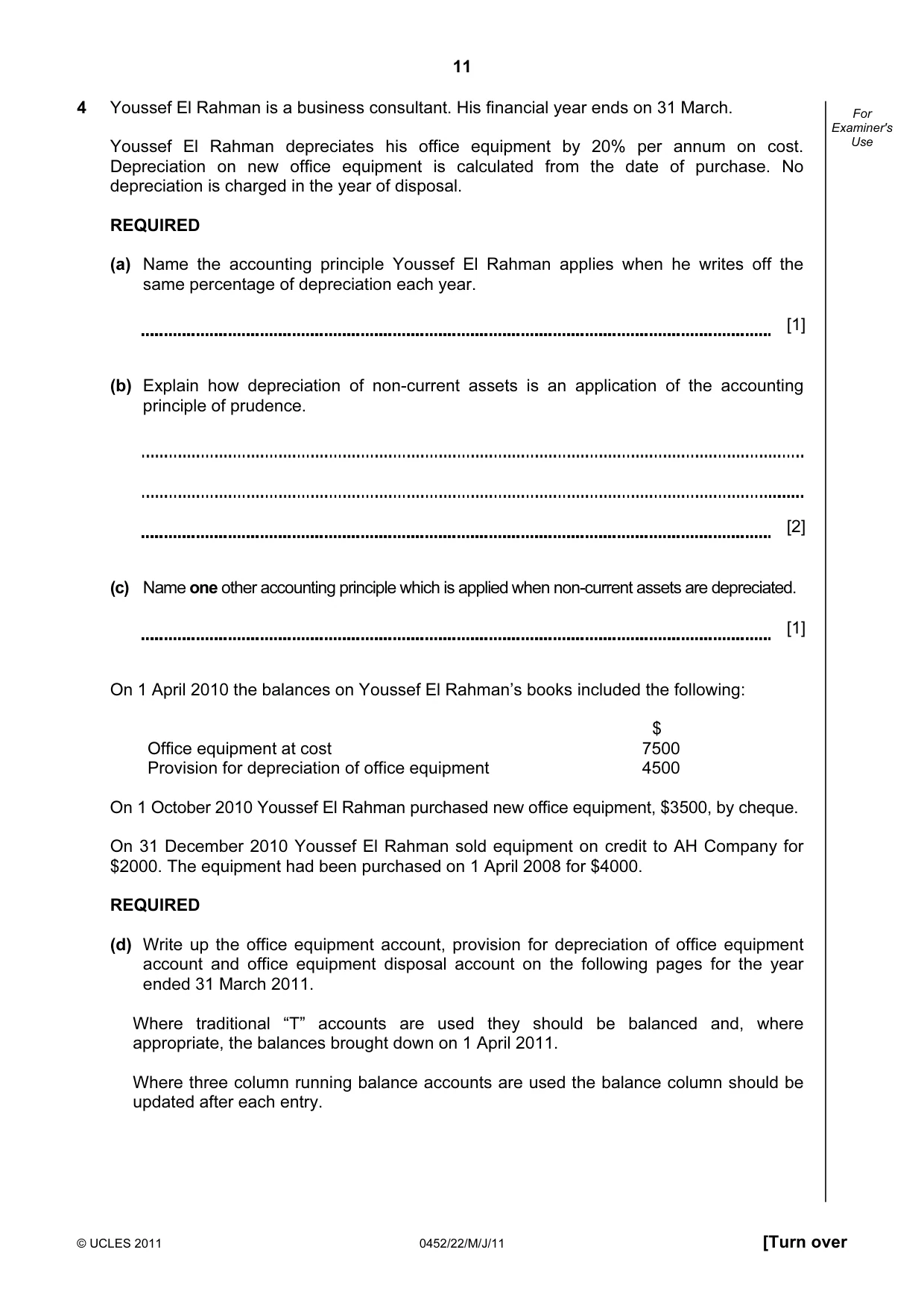 Cambridge IGCSE Accounting 0452 2011 May/June Paper 2 · Variant 2 question paper, page 11 of 20