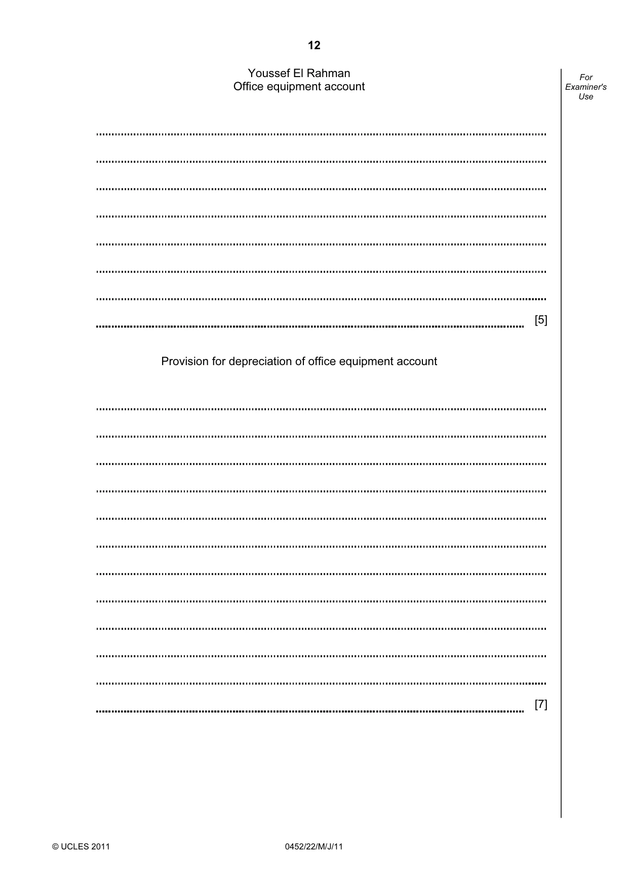Cambridge IGCSE Accounting 0452 2011 May/June Paper 2 · Variant 2 question paper, page 12 of 20