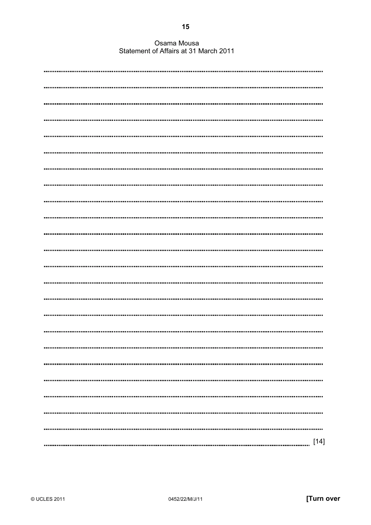 Cambridge IGCSE Accounting 0452 2011 May/June Paper 2 · Variant 2 question paper, page 15 of 20