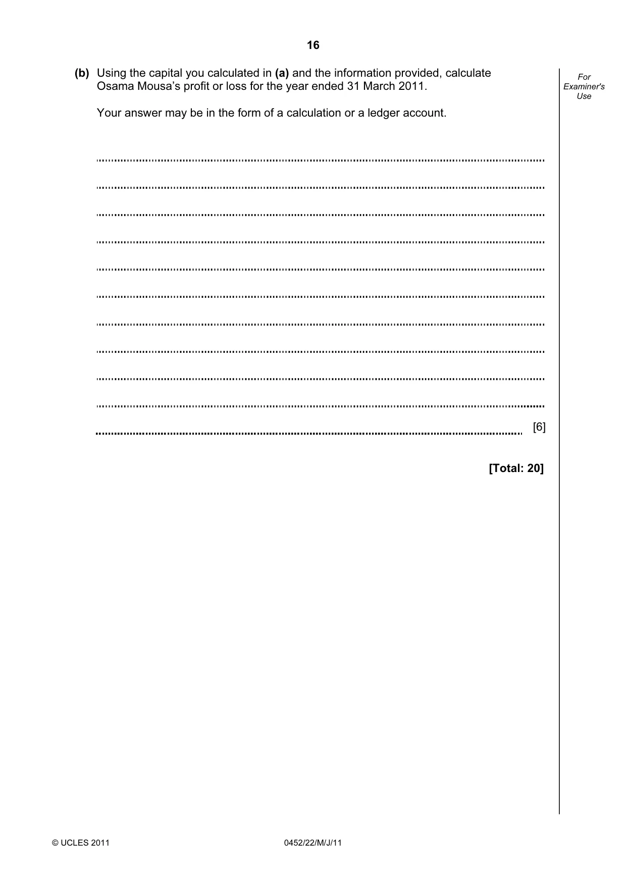 Cambridge IGCSE Accounting 0452 2011 May/June Paper 2 · Variant 2 question paper, page 16 of 20