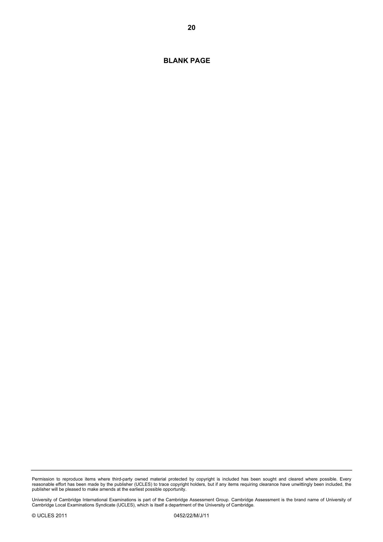 Cambridge IGCSE Accounting 0452 2011 May/June Paper 2 · Variant 2 question paper, page 20 of 20