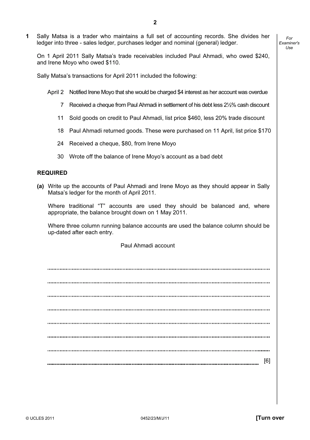 Cambridge IGCSE Accounting 0452 2011 May/June Paper 2 · Variant 3 question paper, page 2 of 20