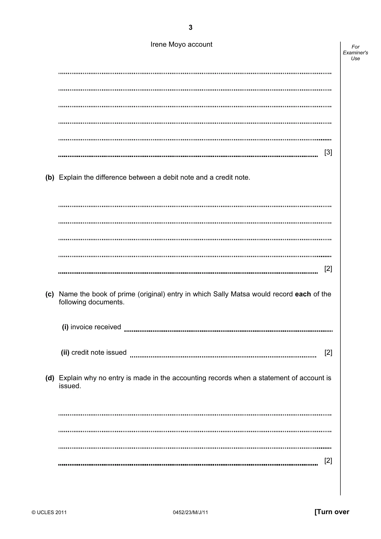 Cambridge IGCSE Accounting 0452 2011 May/June Paper 2 · Variant 3 question paper, page 3 of 20