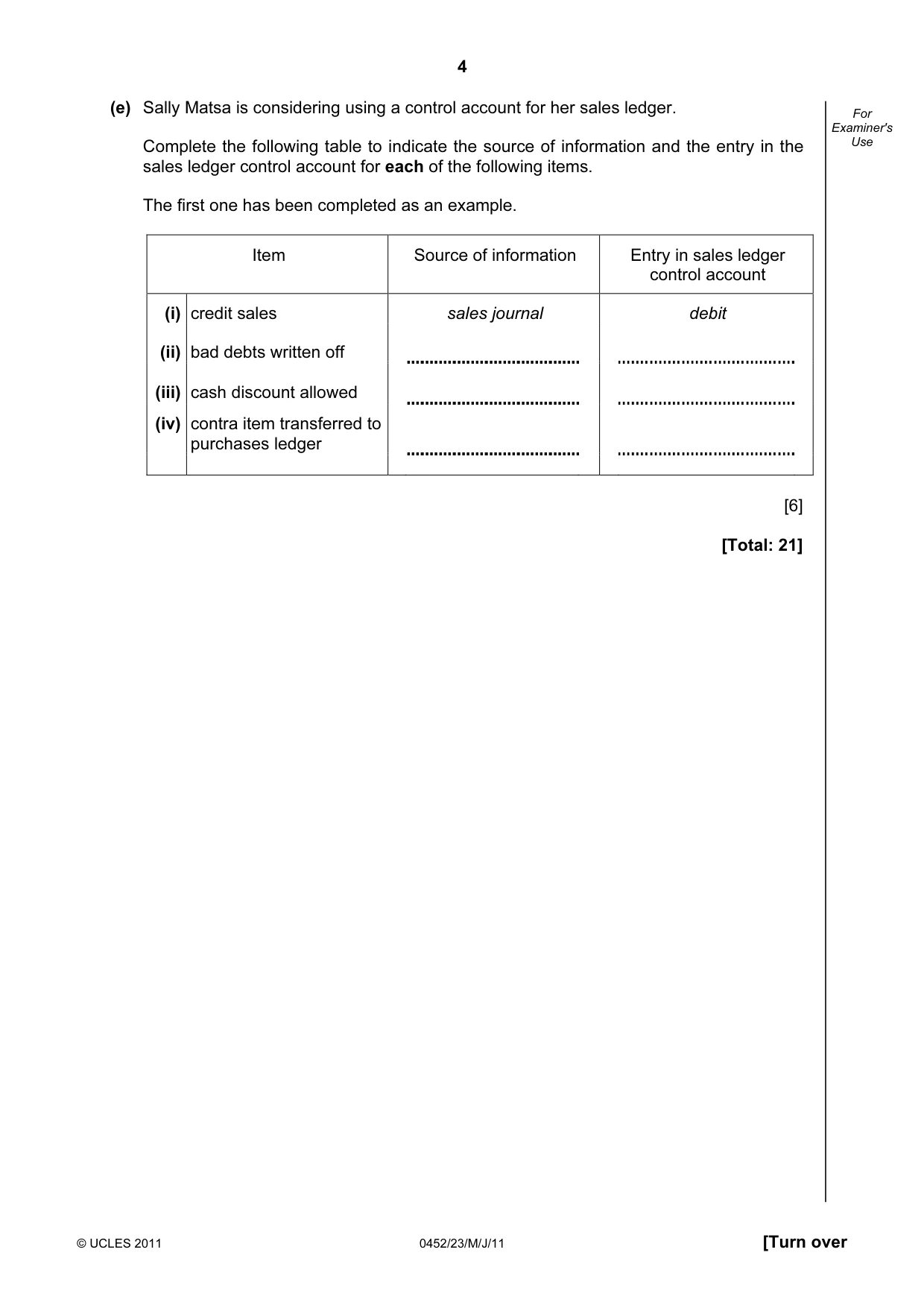 Cambridge IGCSE Accounting 0452 2011 May/June Paper 2 · Variant 3 question paper, page 4 of 20