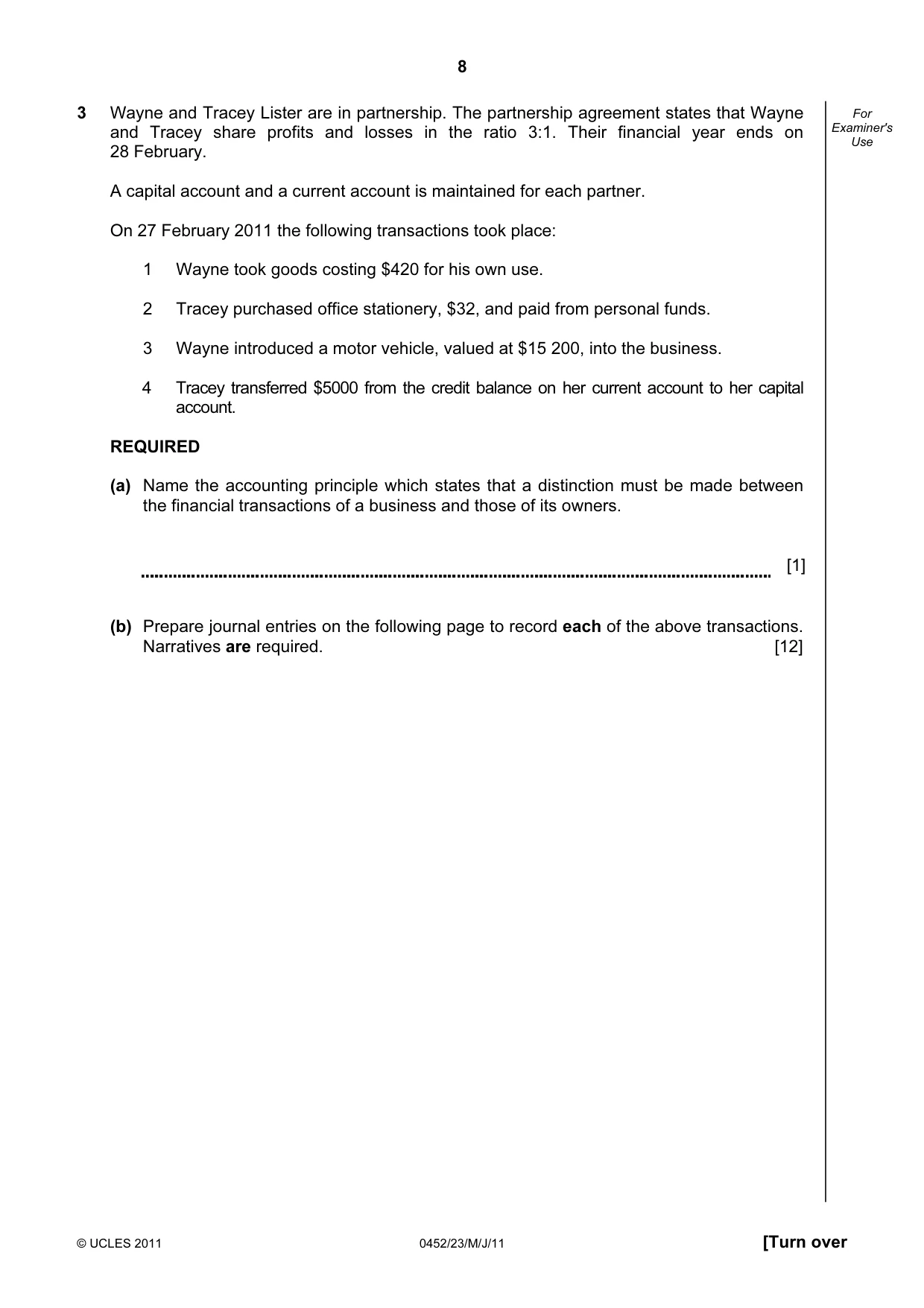 Cambridge IGCSE Accounting 0452 2011 May/June Paper 2 · Variant 3 question paper, page 8 of 20