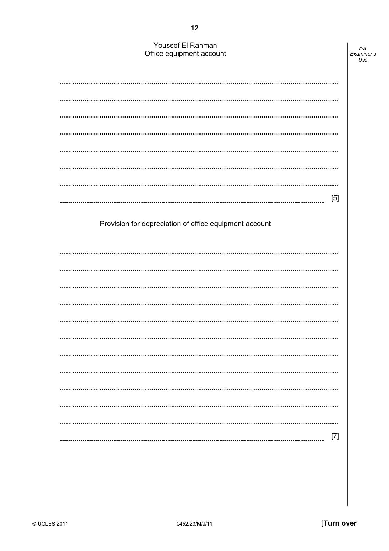 Cambridge IGCSE Accounting 0452 2011 May/June Paper 2 · Variant 3 question paper, page 12 of 20