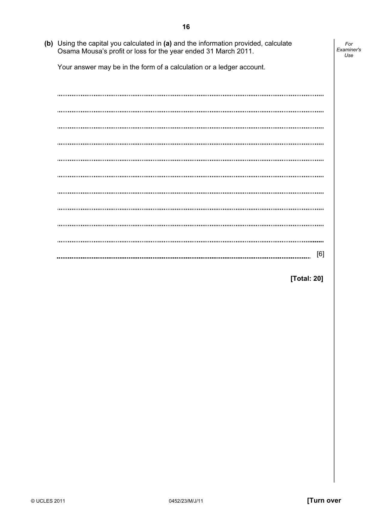 Cambridge IGCSE Accounting 0452 2011 May/June Paper 2 · Variant 3 question paper, page 16 of 20