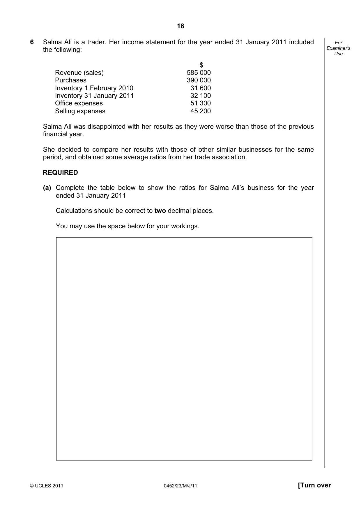 Cambridge IGCSE Accounting 0452 2011 May/June Paper 2 · Variant 3 question paper, page 18 of 20