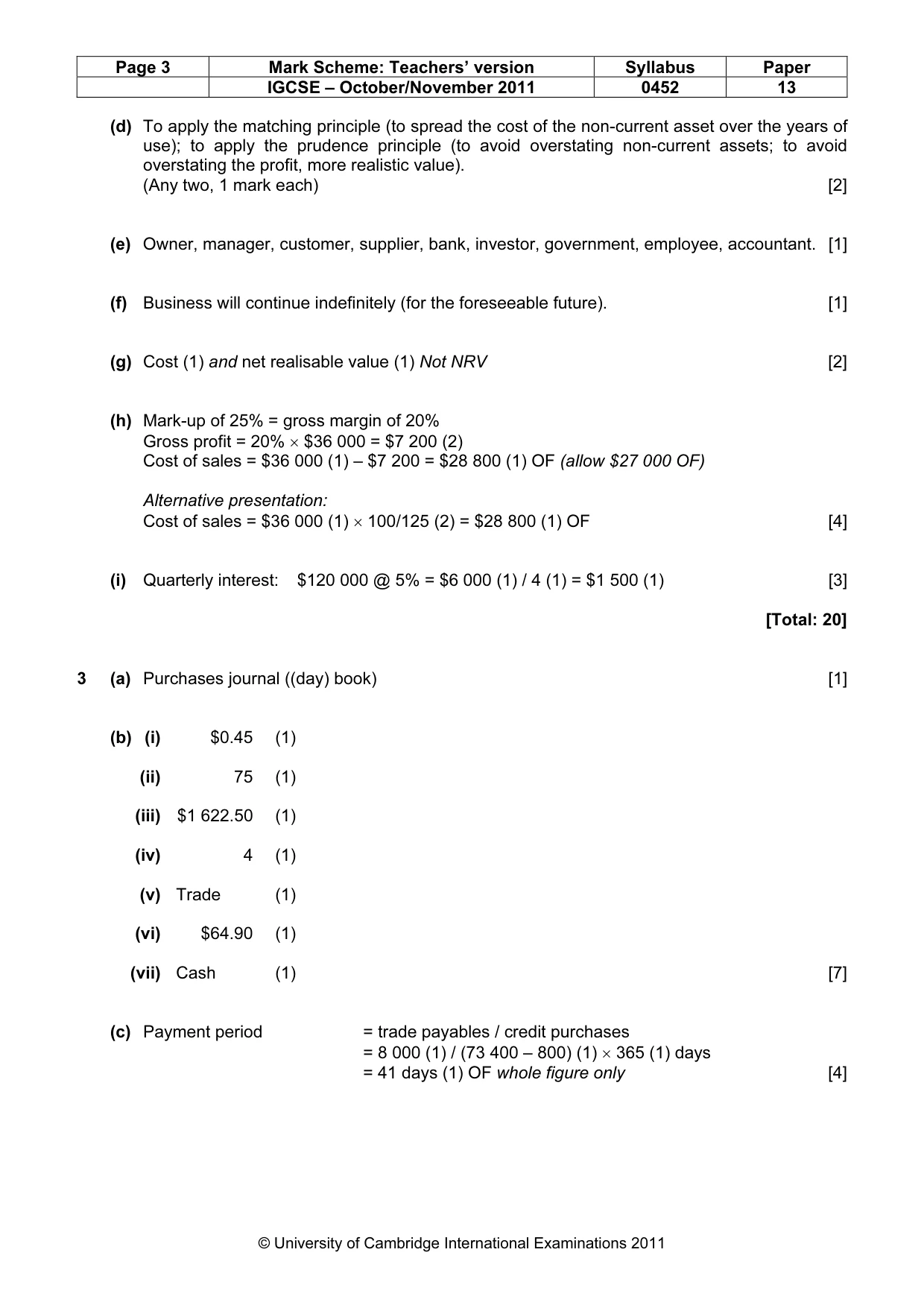 Mark scheme, page 3 of 7