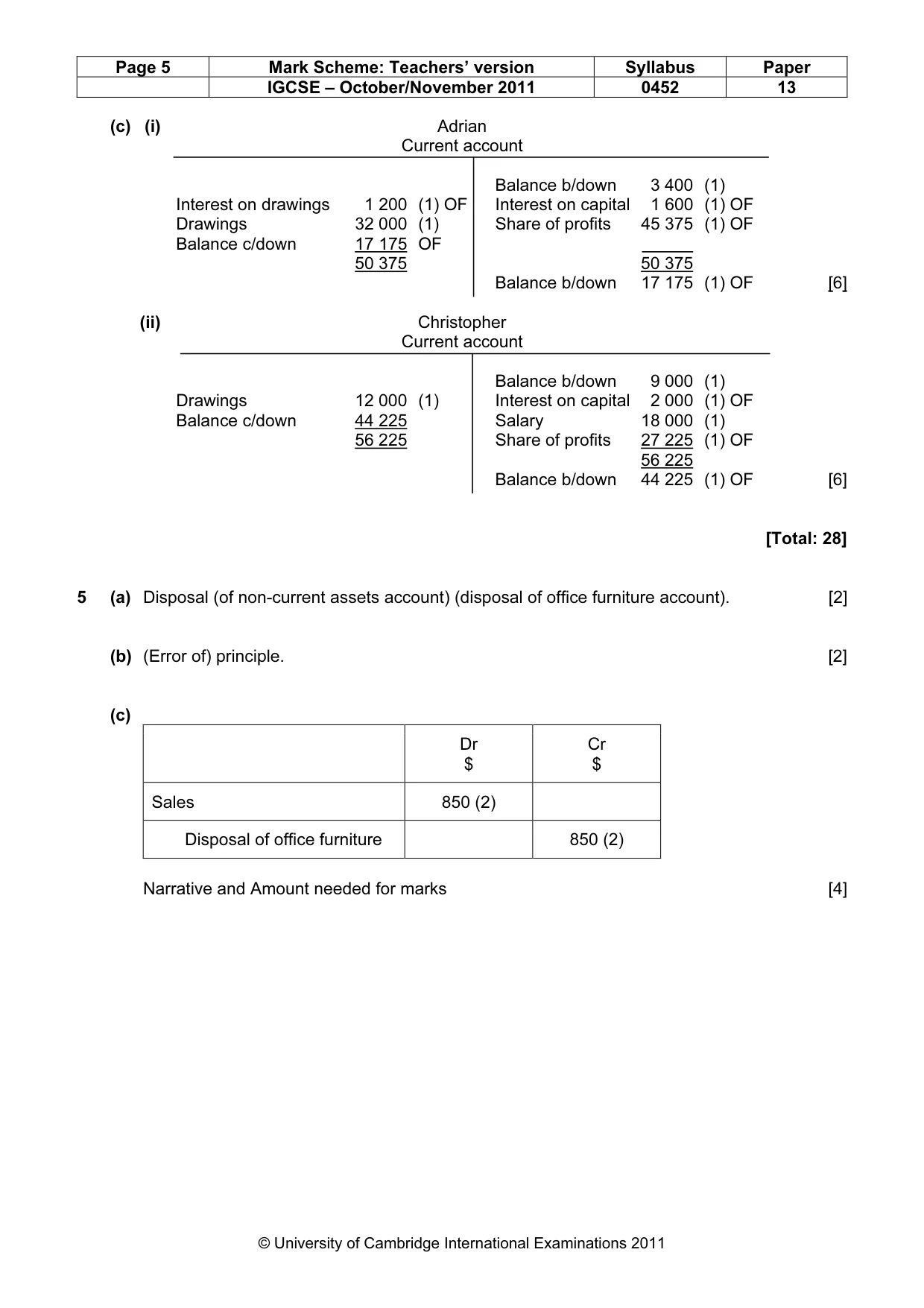 Mark scheme, page 5 of 7