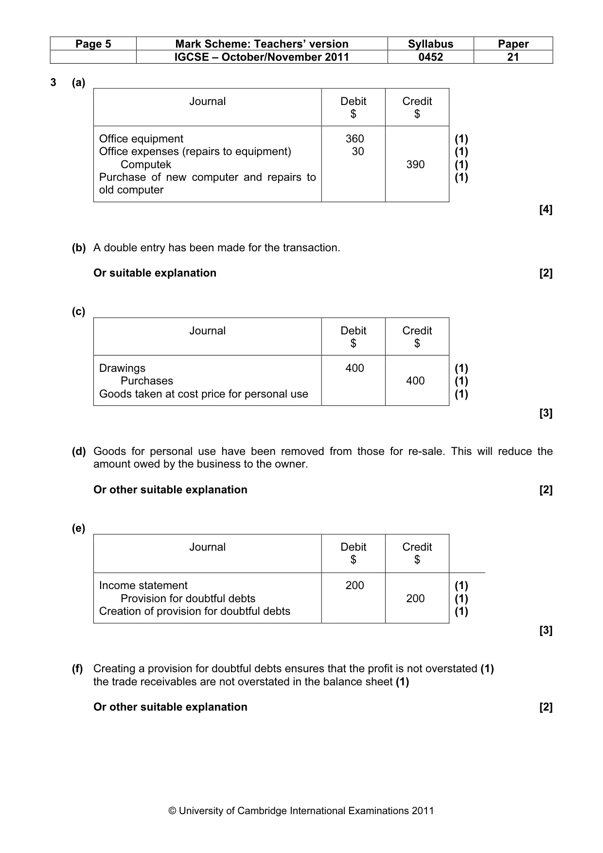 Mark scheme, page 5 of 9