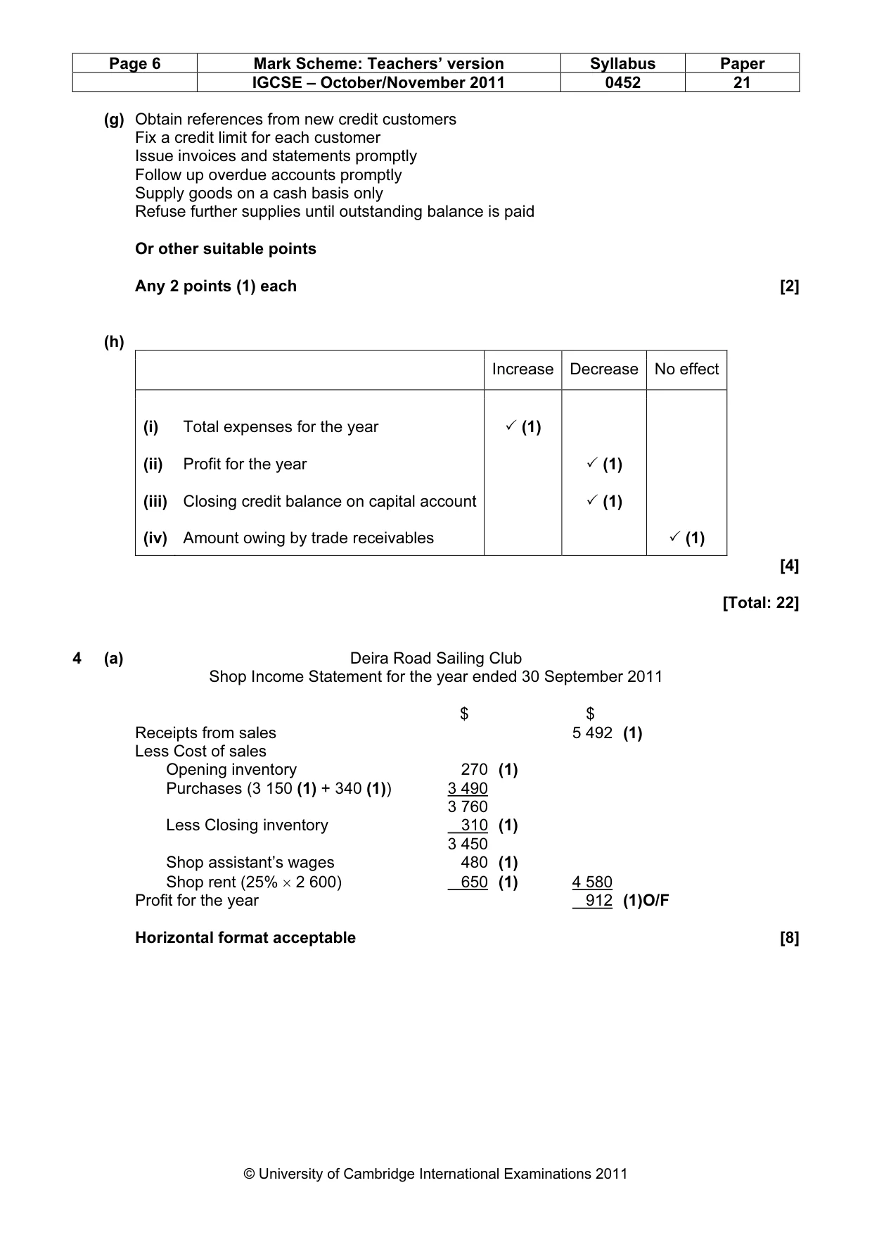 Mark scheme, page 6 of 9
