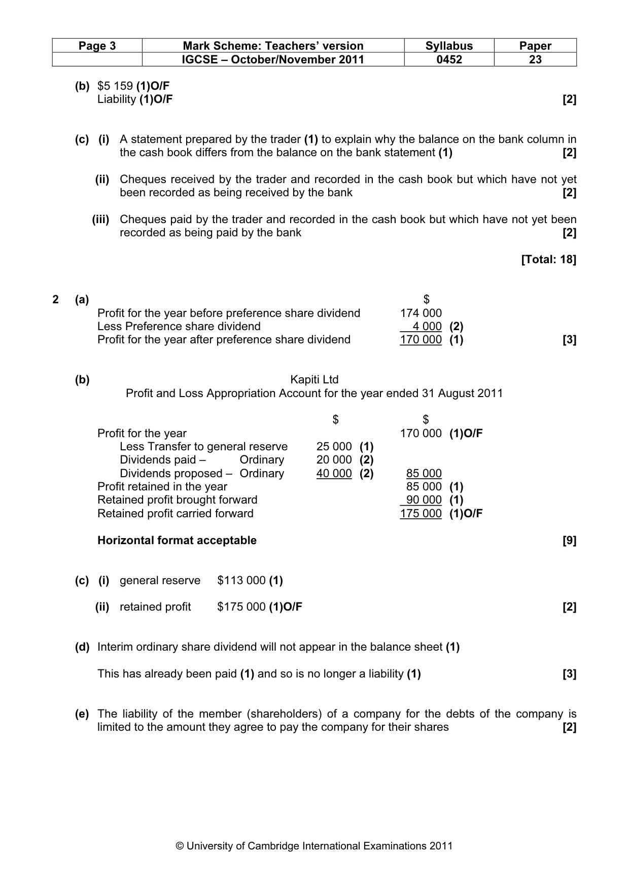 Mark scheme, page 3 of 9
