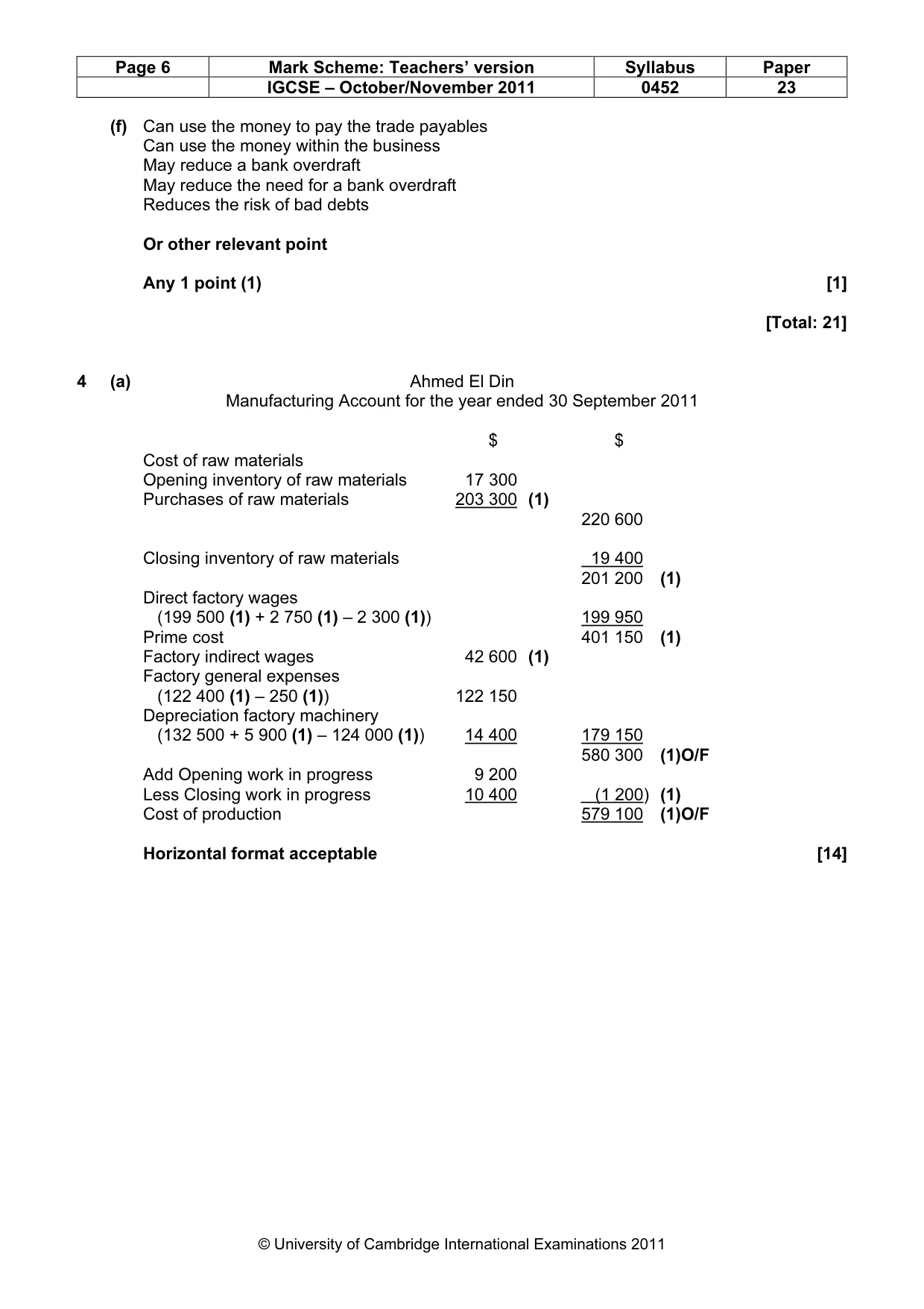 Mark scheme, page 6 of 9