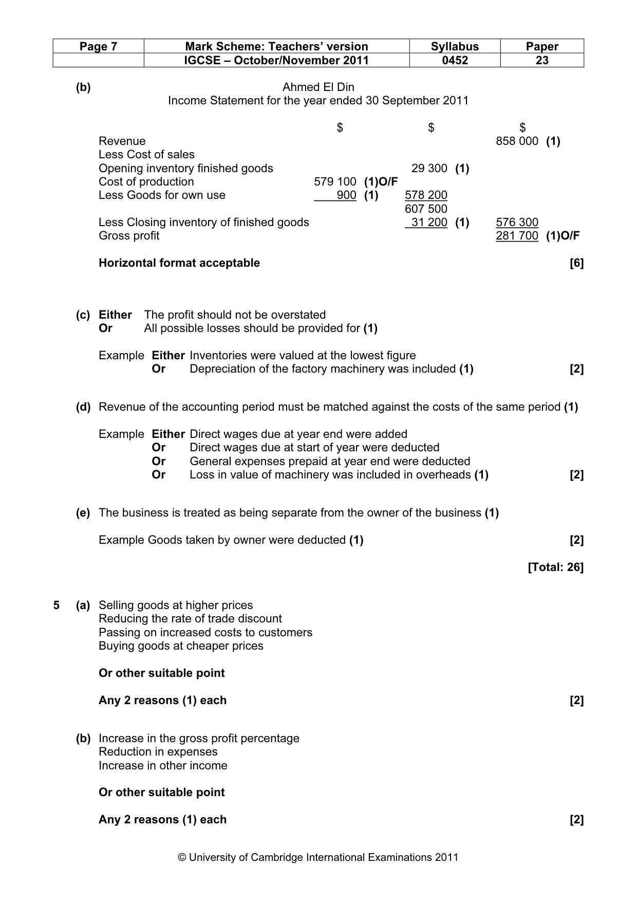 Mark scheme, page 7 of 9
