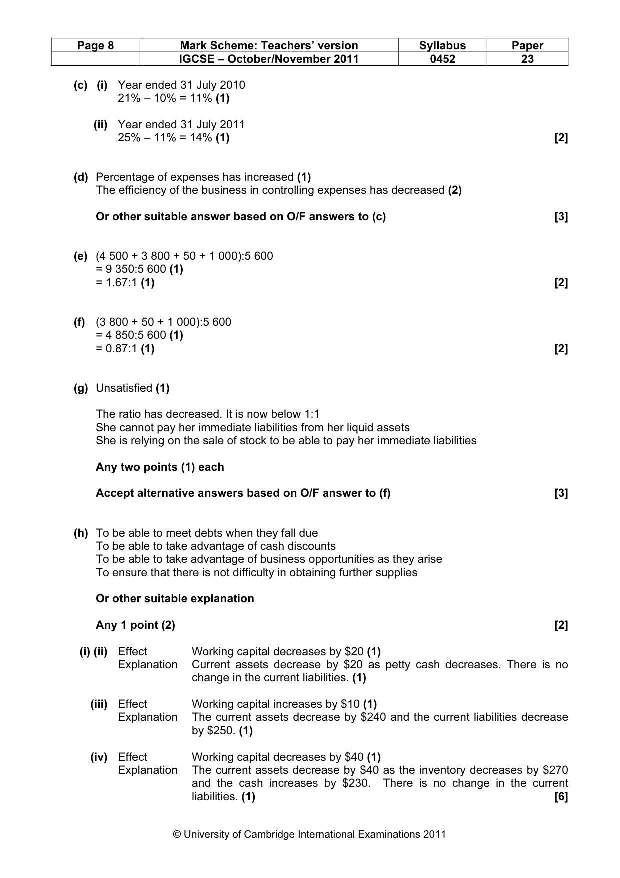 Mark scheme, page 8 of 9