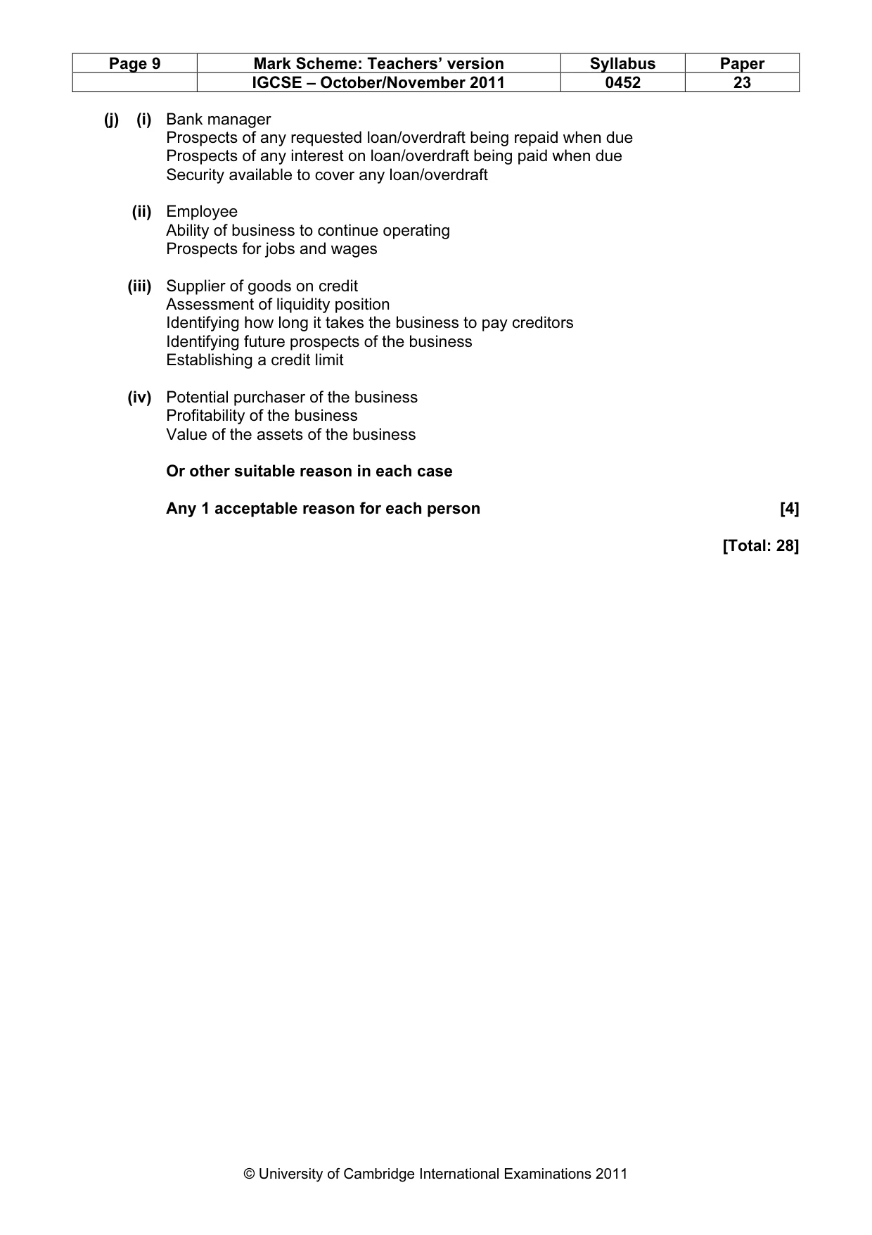 Mark scheme, page 9 of 9