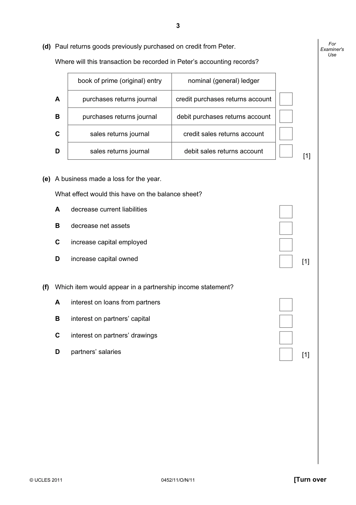 Cambridge IGCSE Accounting 0452 2011 Oct/Nov Paper 1 · Variant 1 question paper, page 3 of 20