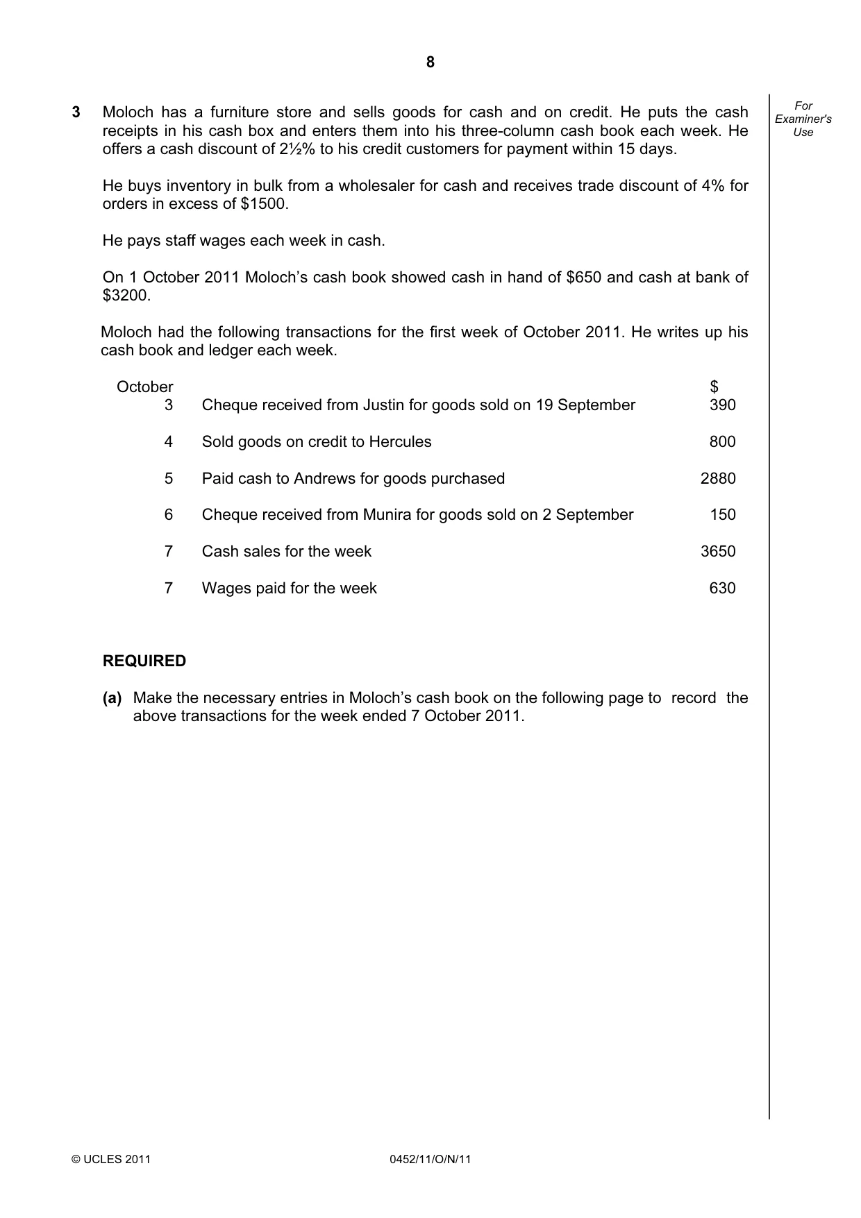 Cambridge IGCSE Accounting 0452 2011 Oct/Nov Paper 1 · Variant 1 question paper, page 8 of 20