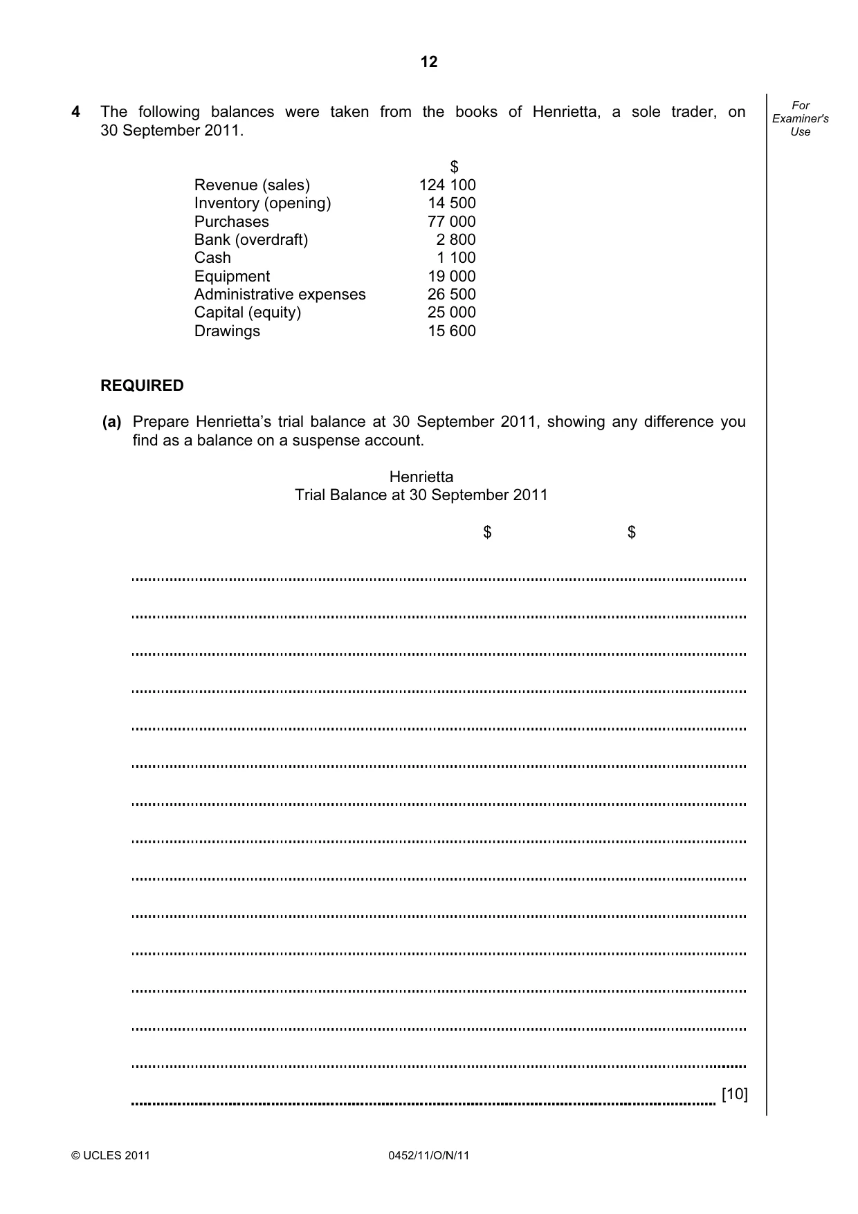 Cambridge IGCSE Accounting 0452 2011 Oct/Nov Paper 1 · Variant 1 question paper, page 12 of 20