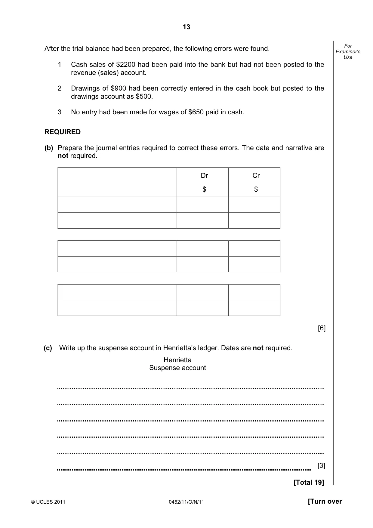 Cambridge IGCSE Accounting 0452 2011 Oct/Nov Paper 1 · Variant 1 question paper, page 13 of 20