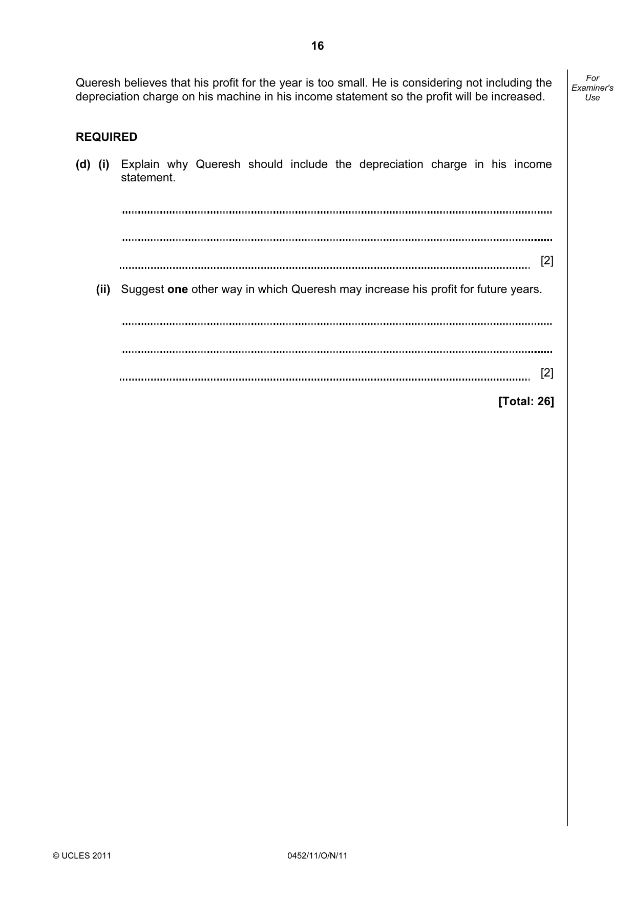 Cambridge IGCSE Accounting 0452 2011 Oct/Nov Paper 1 · Variant 1 question paper, page 16 of 20