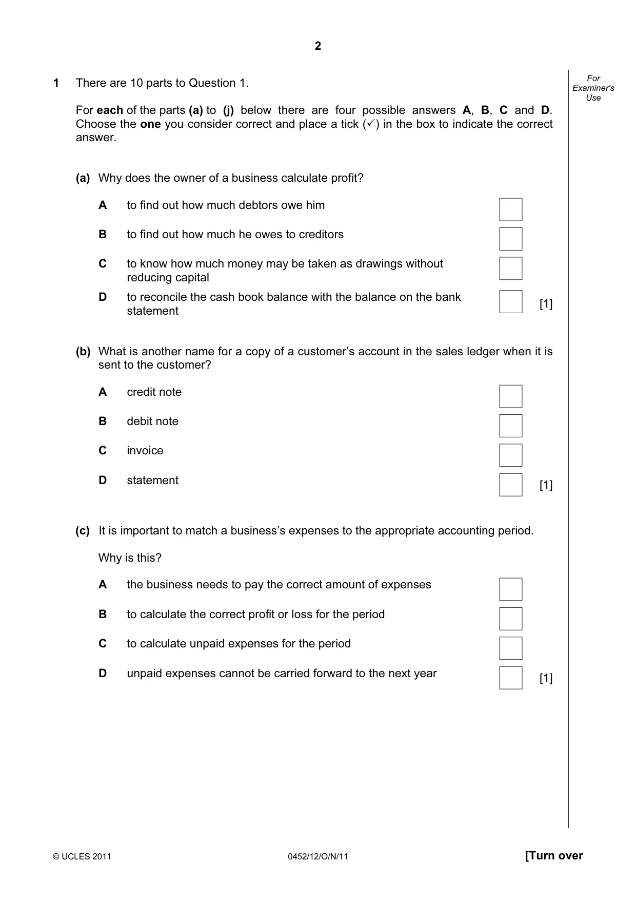 Cambridge IGCSE Accounting 0452 2011 Oct/Nov Paper 1 · Variant 2 question paper, page 2 of 20
