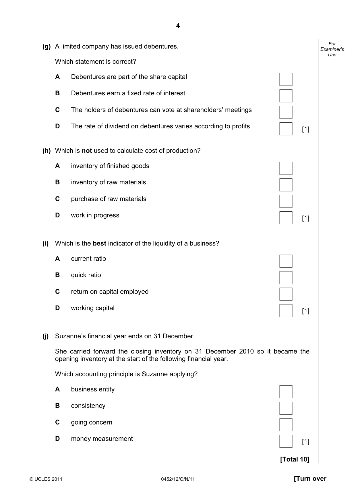 Cambridge IGCSE Accounting 0452 2011 Oct/Nov Paper 1 · Variant 2 question paper, page 4 of 20