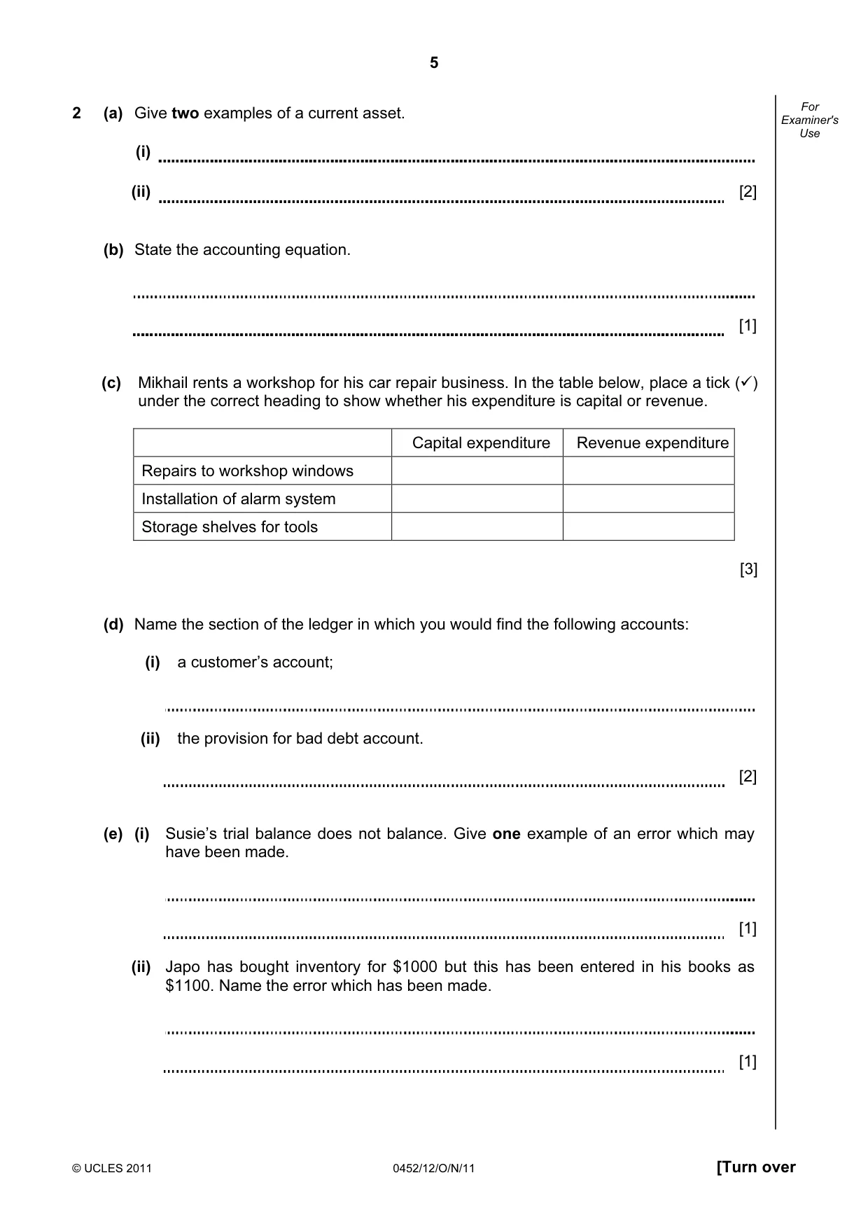 Cambridge IGCSE Accounting 0452 2011 Oct/Nov Paper 1 · Variant 2 question paper, page 5 of 20