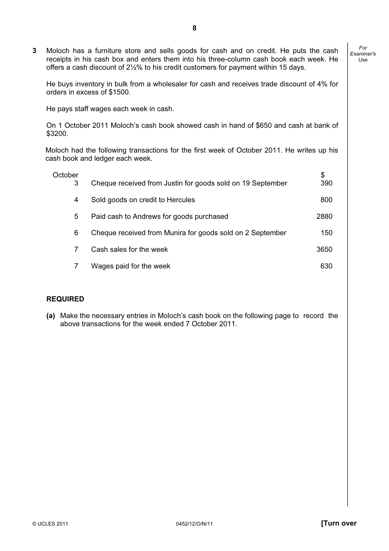 Cambridge IGCSE Accounting 0452 2011 Oct/Nov Paper 1 · Variant 2 question paper, page 8 of 20