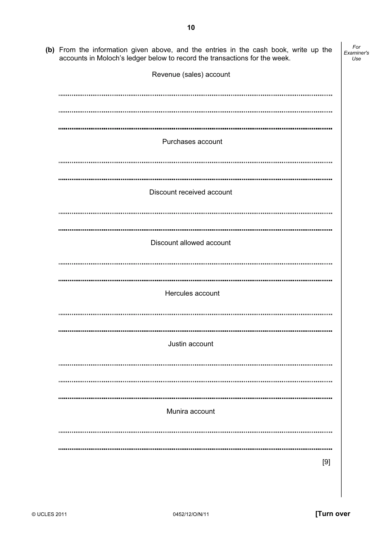 Cambridge IGCSE Accounting 0452 2011 Oct/Nov Paper 1 · Variant 2 question paper, page 10 of 20