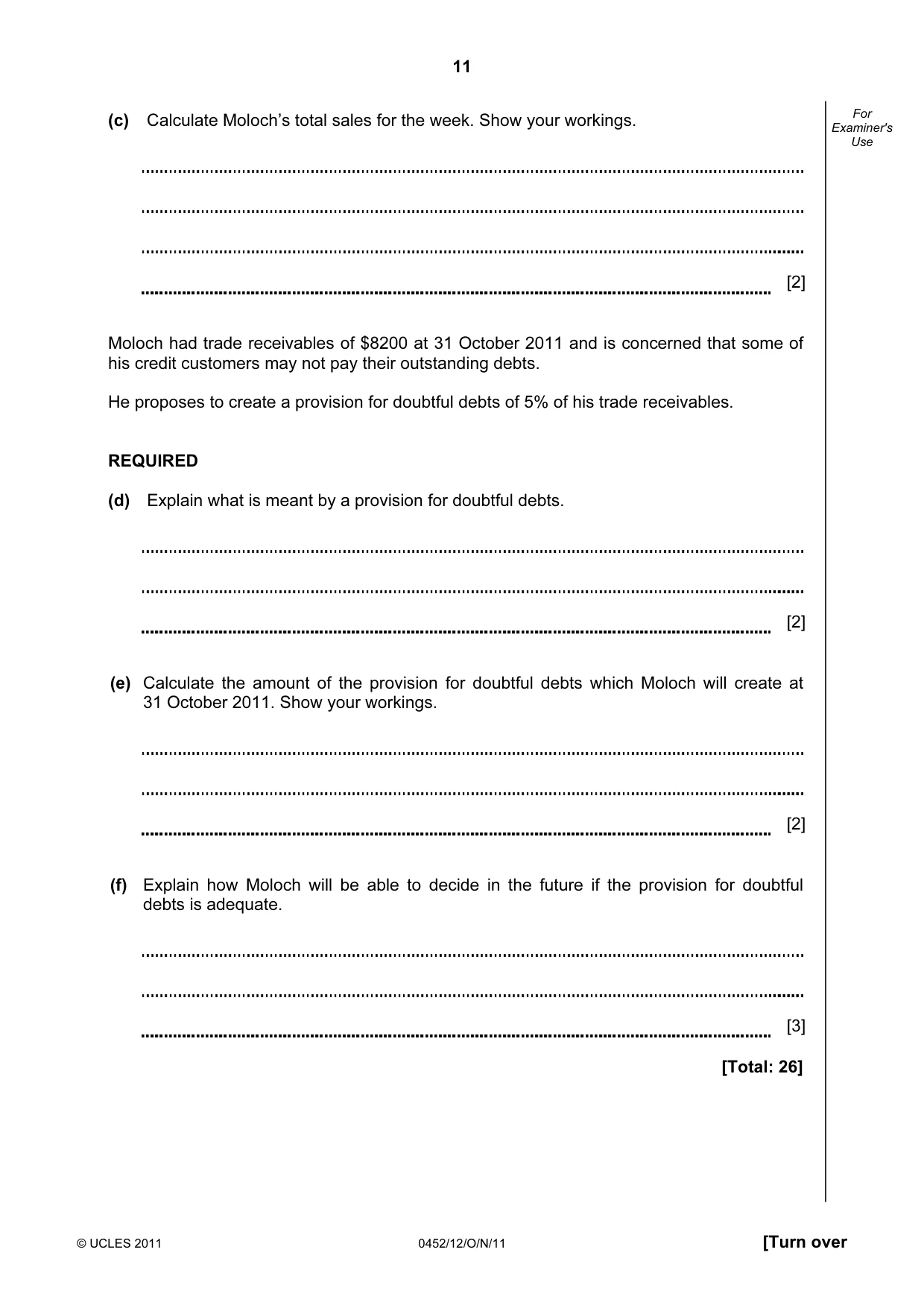 Cambridge IGCSE Accounting 0452 2011 Oct/Nov Paper 1 · Variant 2 question paper, page 11 of 20