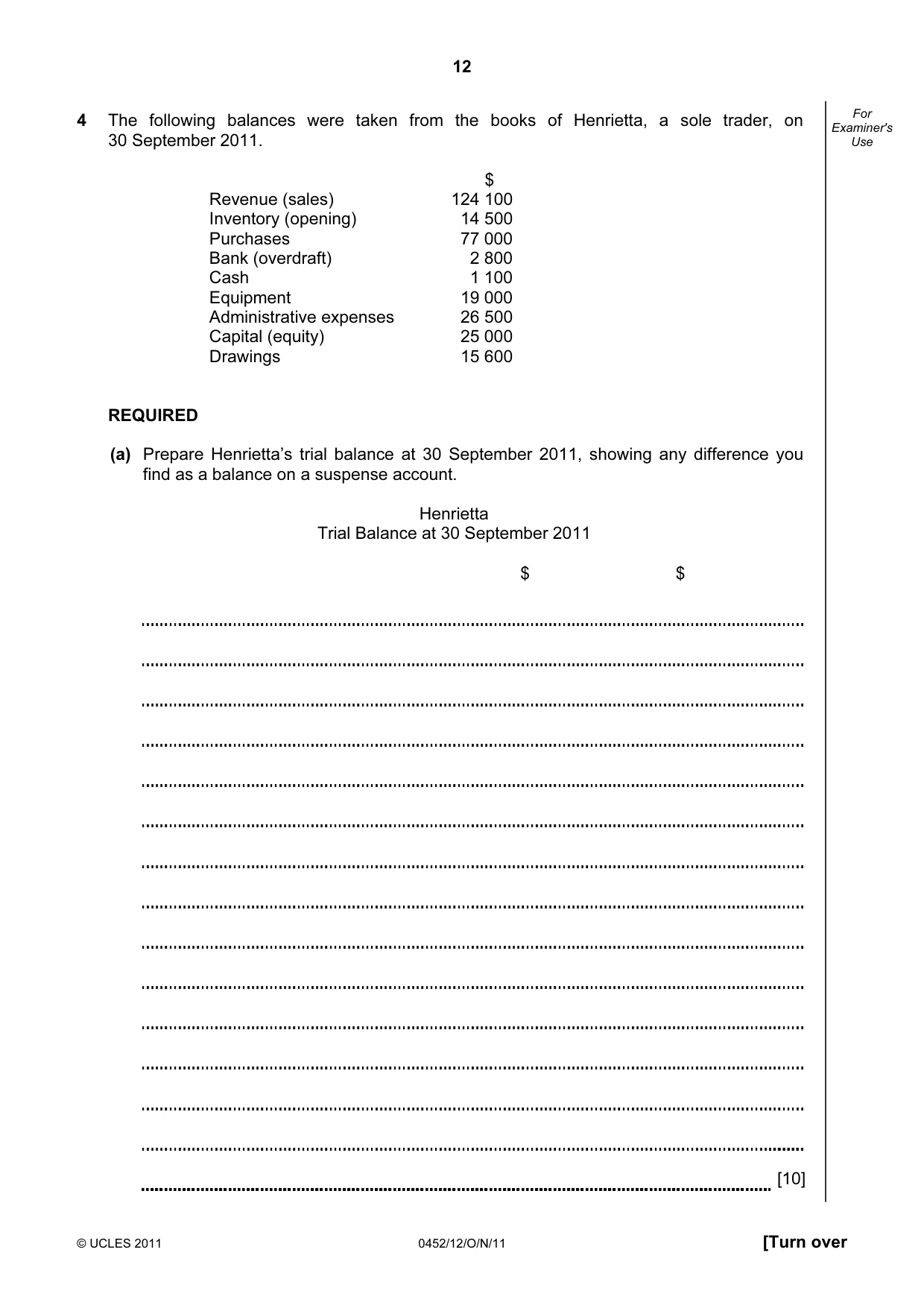 Cambridge IGCSE Accounting 0452 2011 Oct/Nov Paper 1 · Variant 2 question paper, page 12 of 20