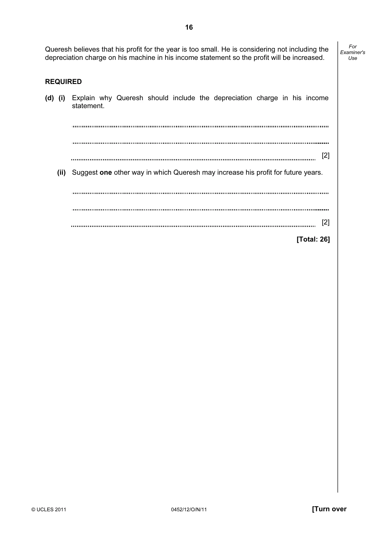 Cambridge IGCSE Accounting 0452 2011 Oct/Nov Paper 1 · Variant 2 question paper, page 16 of 20