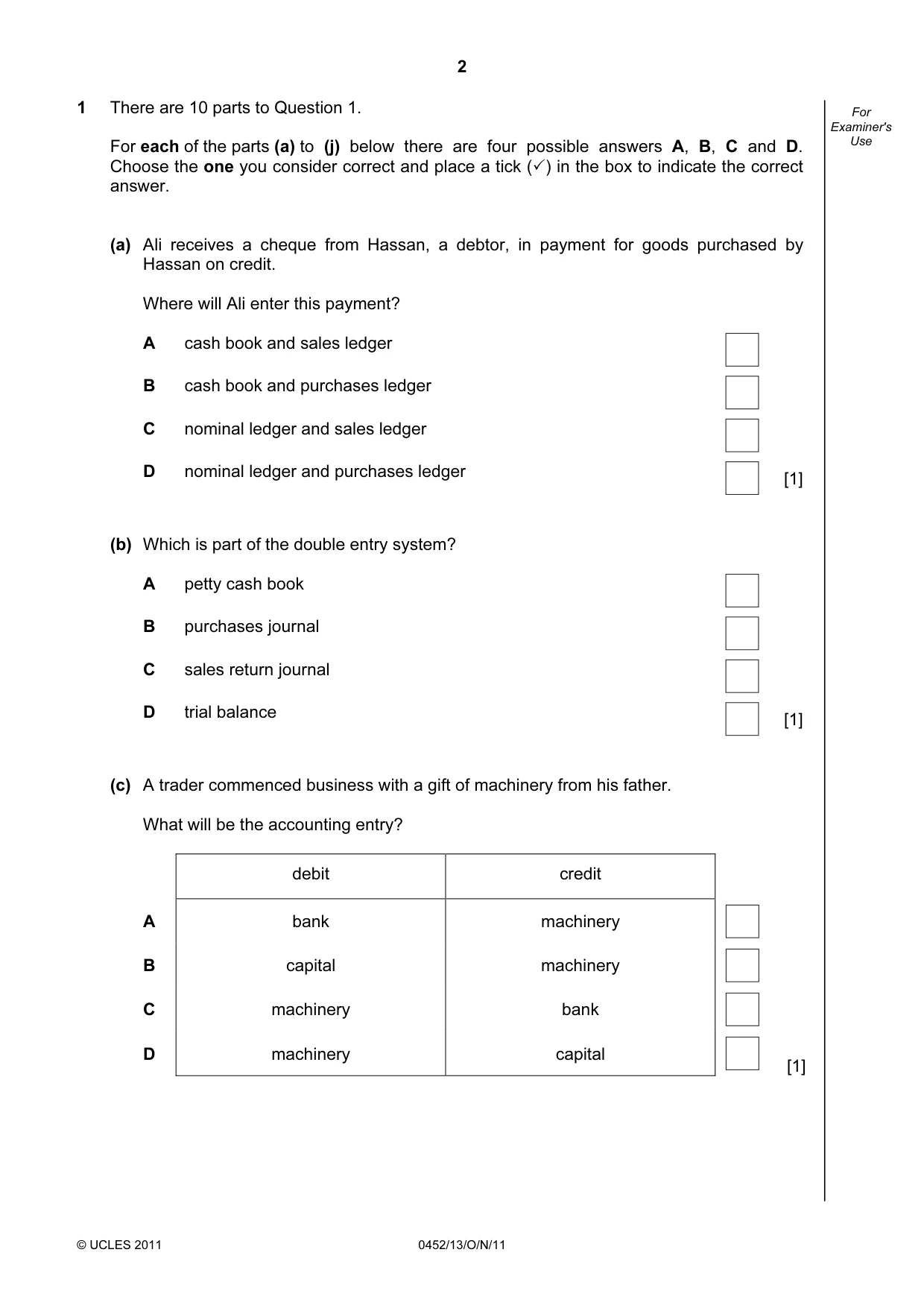Cambridge IGCSE Accounting 0452 2011 Oct/Nov Paper 1 · Variant 3 question paper, page 2 of 16