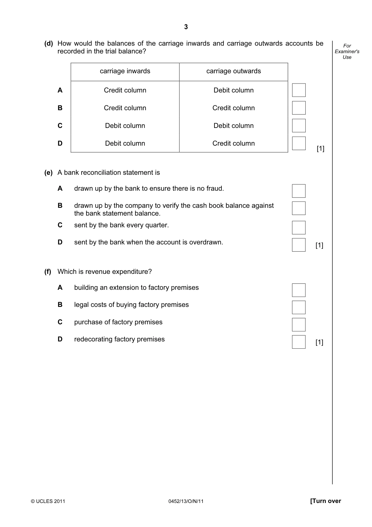 Cambridge IGCSE Accounting 0452 2011 Oct/Nov Paper 1 · Variant 3 question paper, page 3 of 16