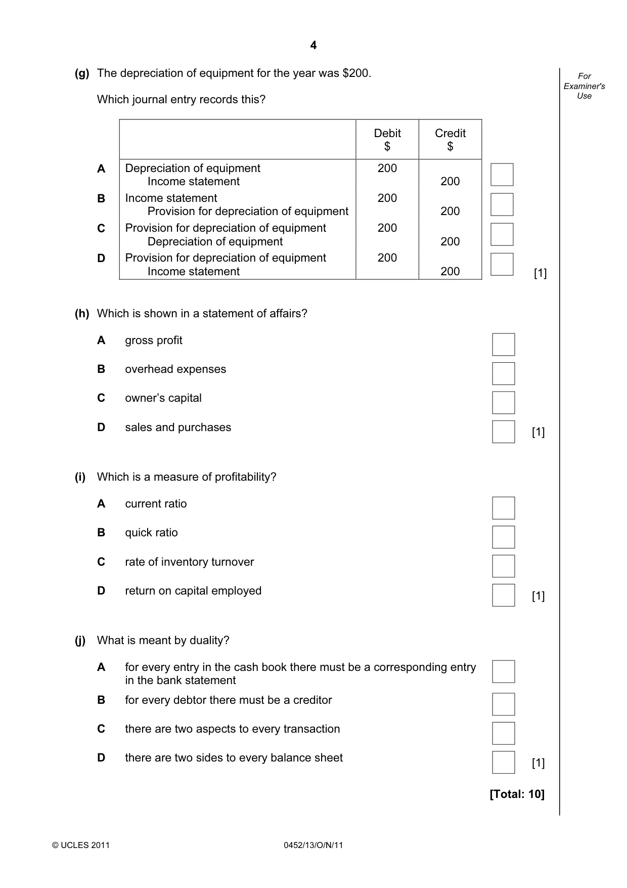 Cambridge IGCSE Accounting 0452 2011 Oct/Nov Paper 1 · Variant 3 question paper, page 4 of 16