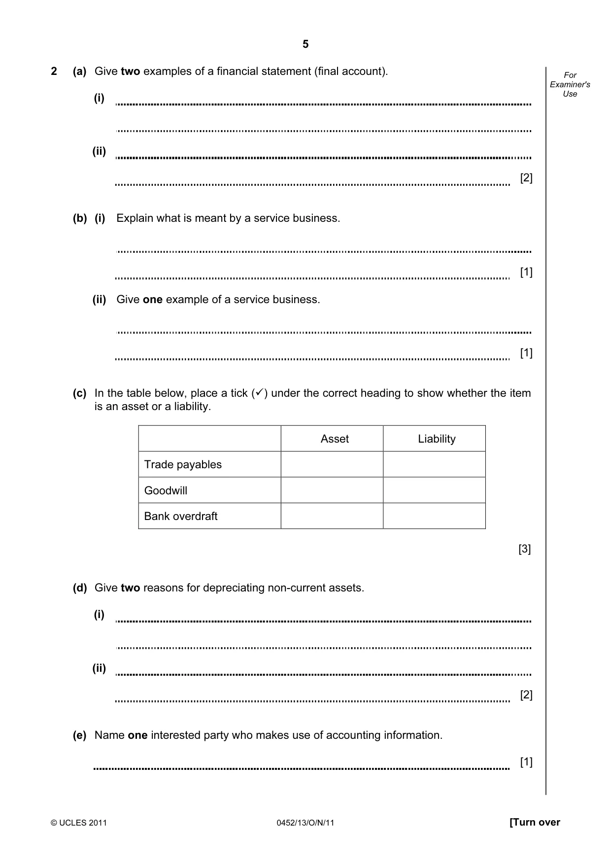 Cambridge IGCSE Accounting 0452 2011 Oct/Nov Paper 1 · Variant 3 question paper, page 5 of 16