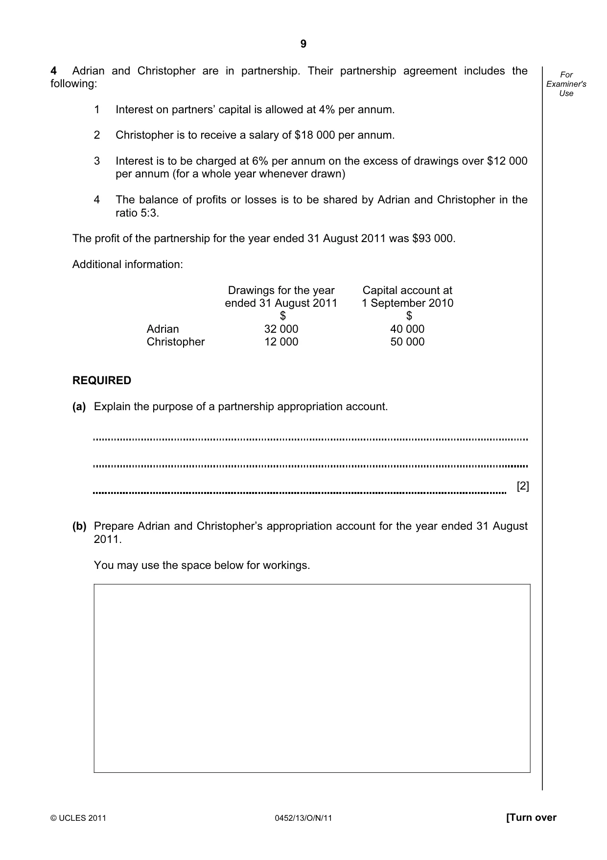 Cambridge IGCSE Accounting 0452 2011 Oct/Nov Paper 1 · Variant 3 question paper, page 9 of 16