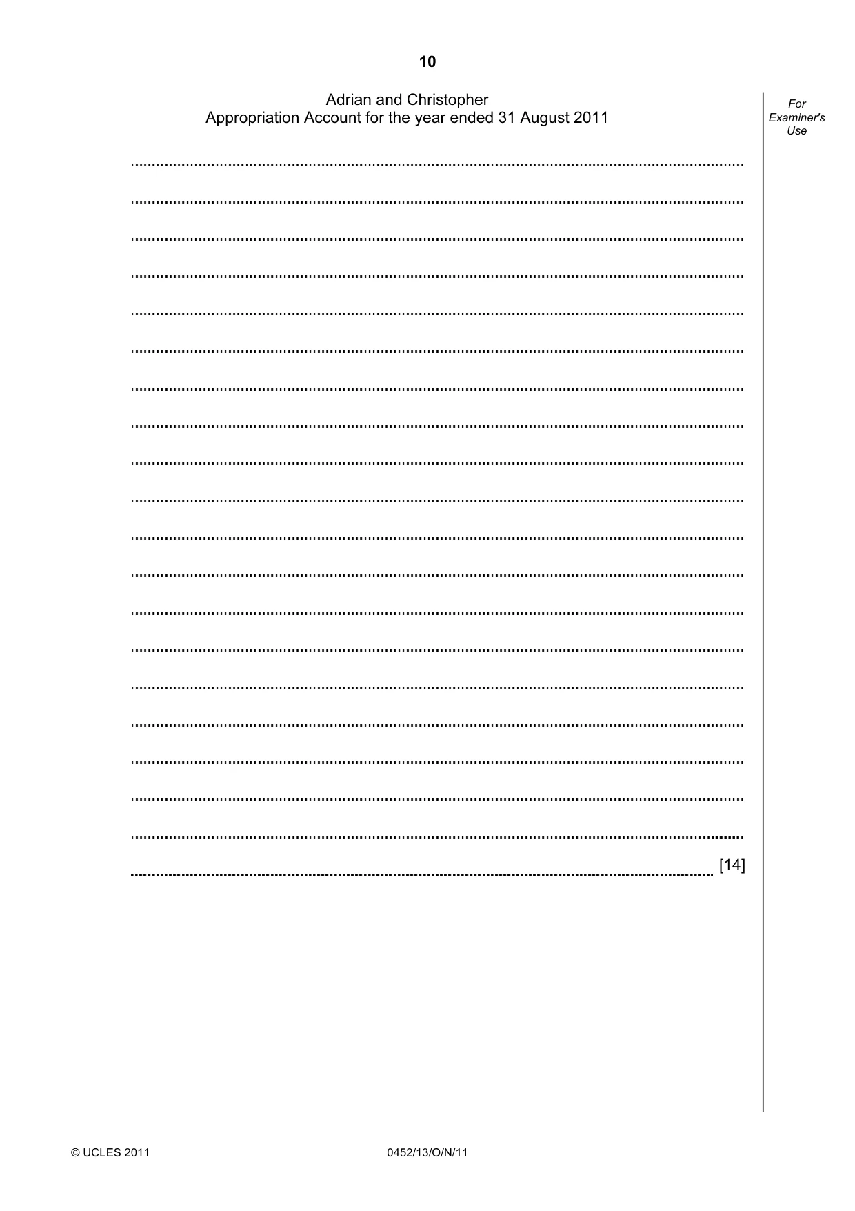 Cambridge IGCSE Accounting 0452 2011 Oct/Nov Paper 1 · Variant 3 question paper, page 10 of 16