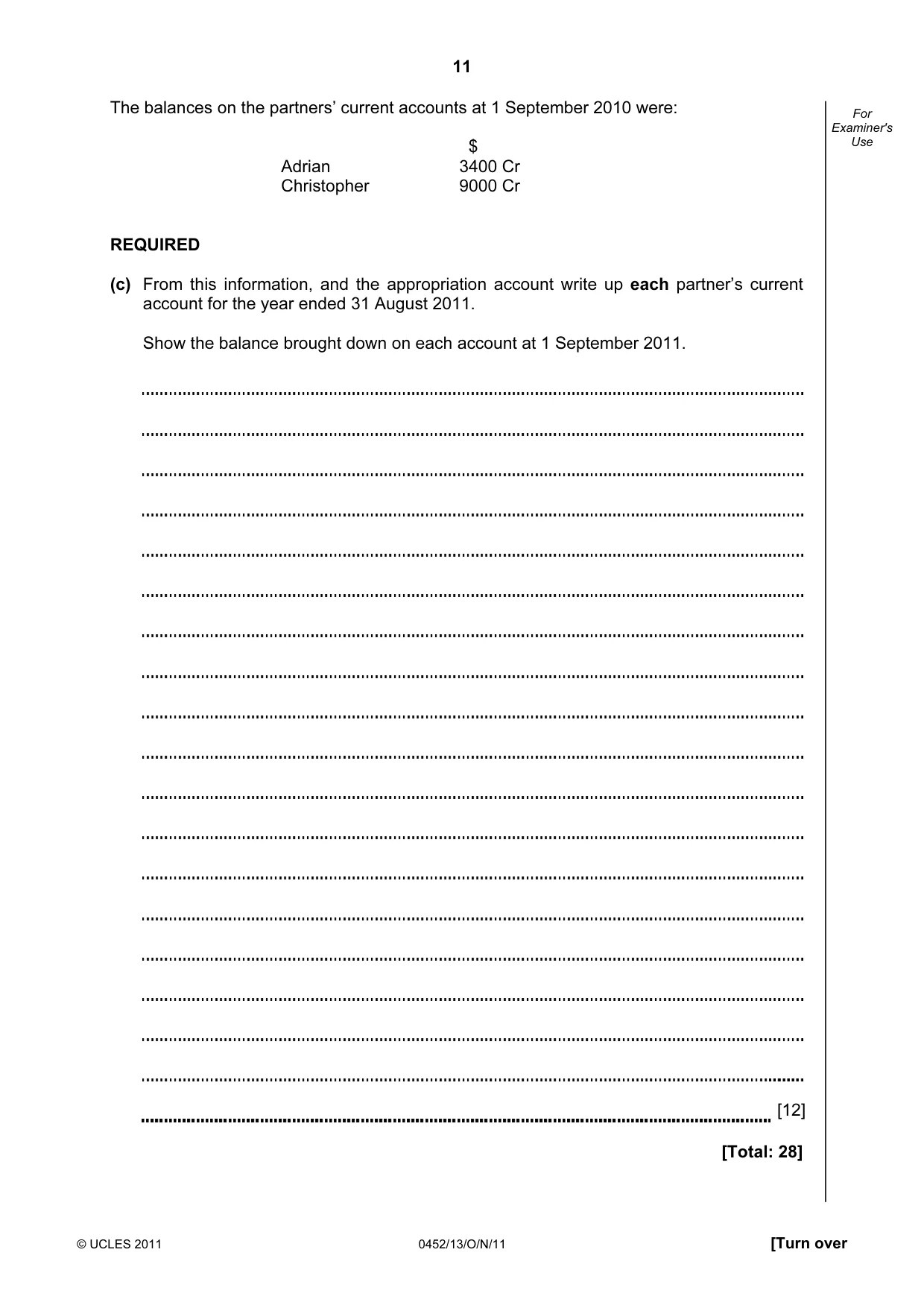 Cambridge IGCSE Accounting 0452 2011 Oct/Nov Paper 1 · Variant 3 question paper, page 11 of 16