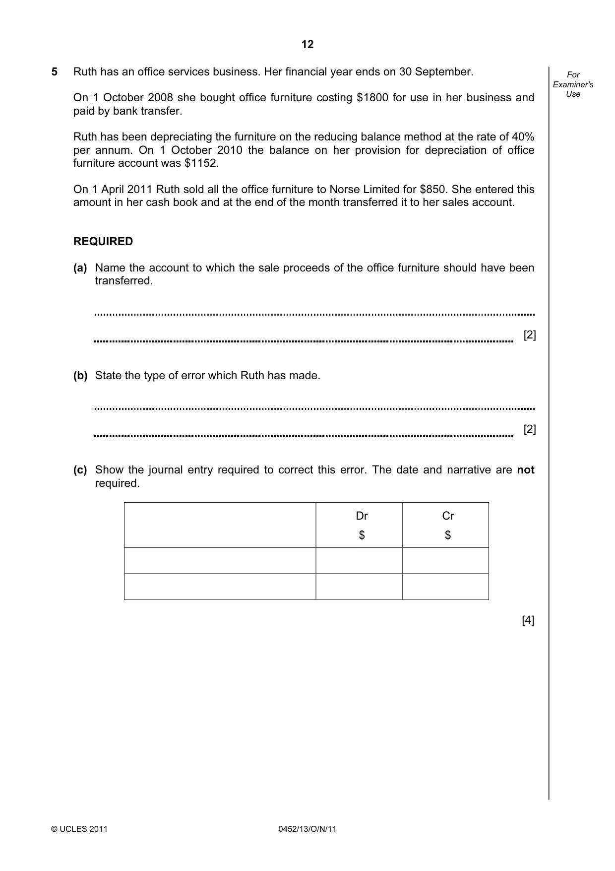 Cambridge IGCSE Accounting 0452 2011 Oct/Nov Paper 1 · Variant 3 question paper, page 12 of 16