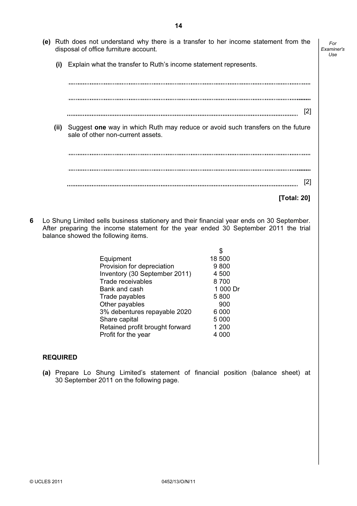 Cambridge IGCSE Accounting 0452 2011 Oct/Nov Paper 1 · Variant 3 question paper, page 14 of 16