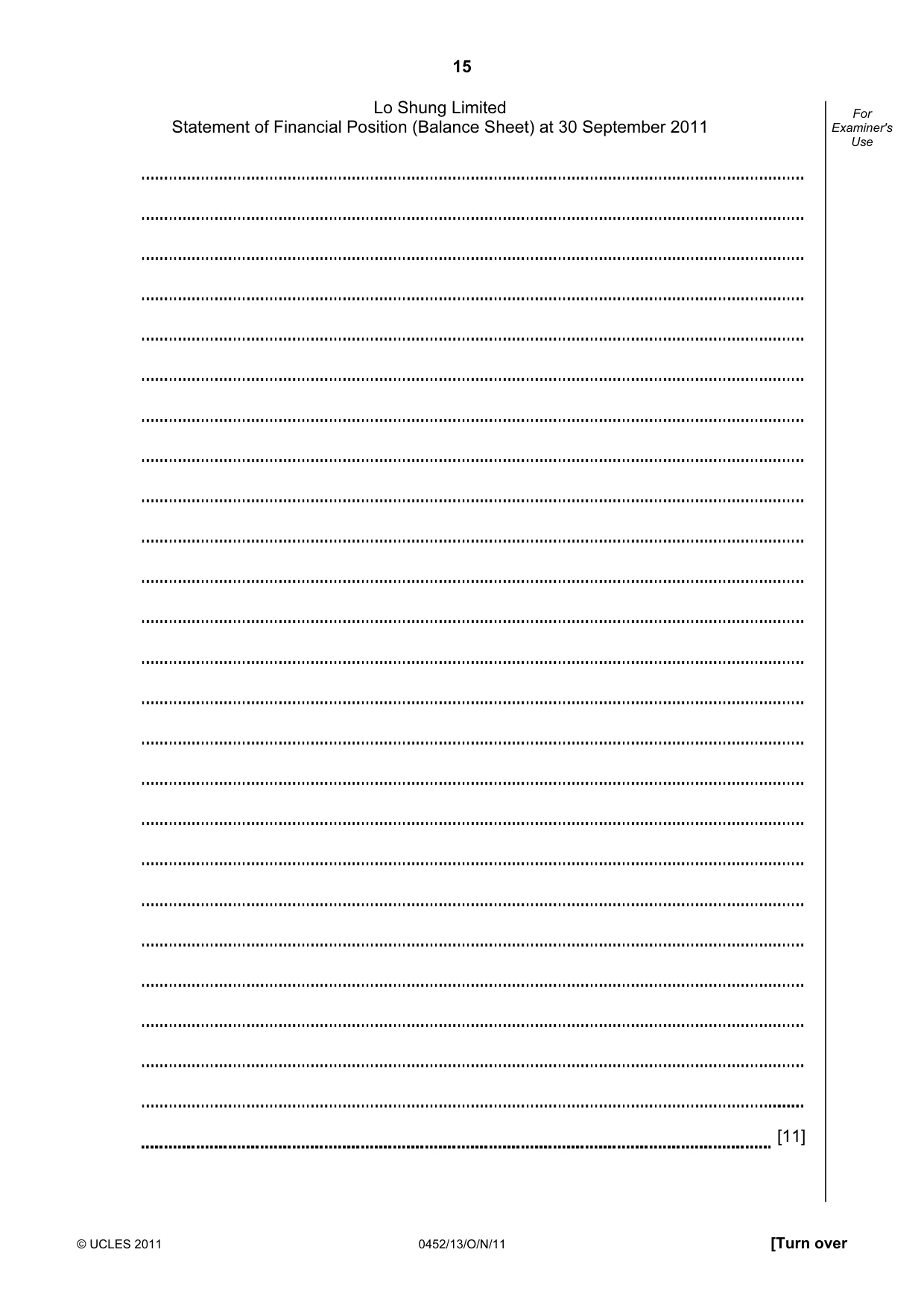 Cambridge IGCSE Accounting 0452 2011 Oct/Nov Paper 1 · Variant 3 question paper, page 15 of 16
